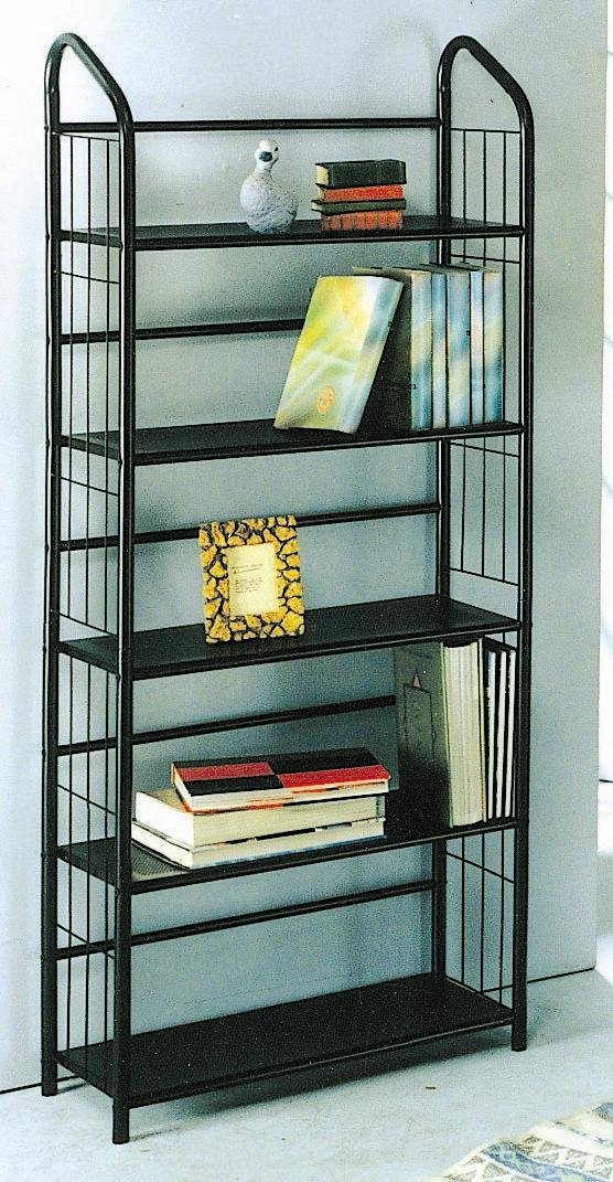 5-Tier Black Metal Bookcase - Sturdy Bookshelf for Home, Office & Library - Space-Saving Storage Solution for Books, Decor & Organizing