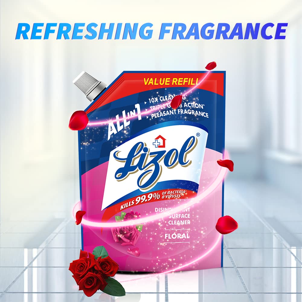 Lizol 1800ml Floral Disinfectant Surface & Floor Cleaner Liquid Refill Pack - Kills 99.9% Germs | All-Purpose Floor Cleaner for Tile, Wood & Marble | Ideal for Homes, Offices & Hospitals | India's #1 Trusted Floor Disinfectant