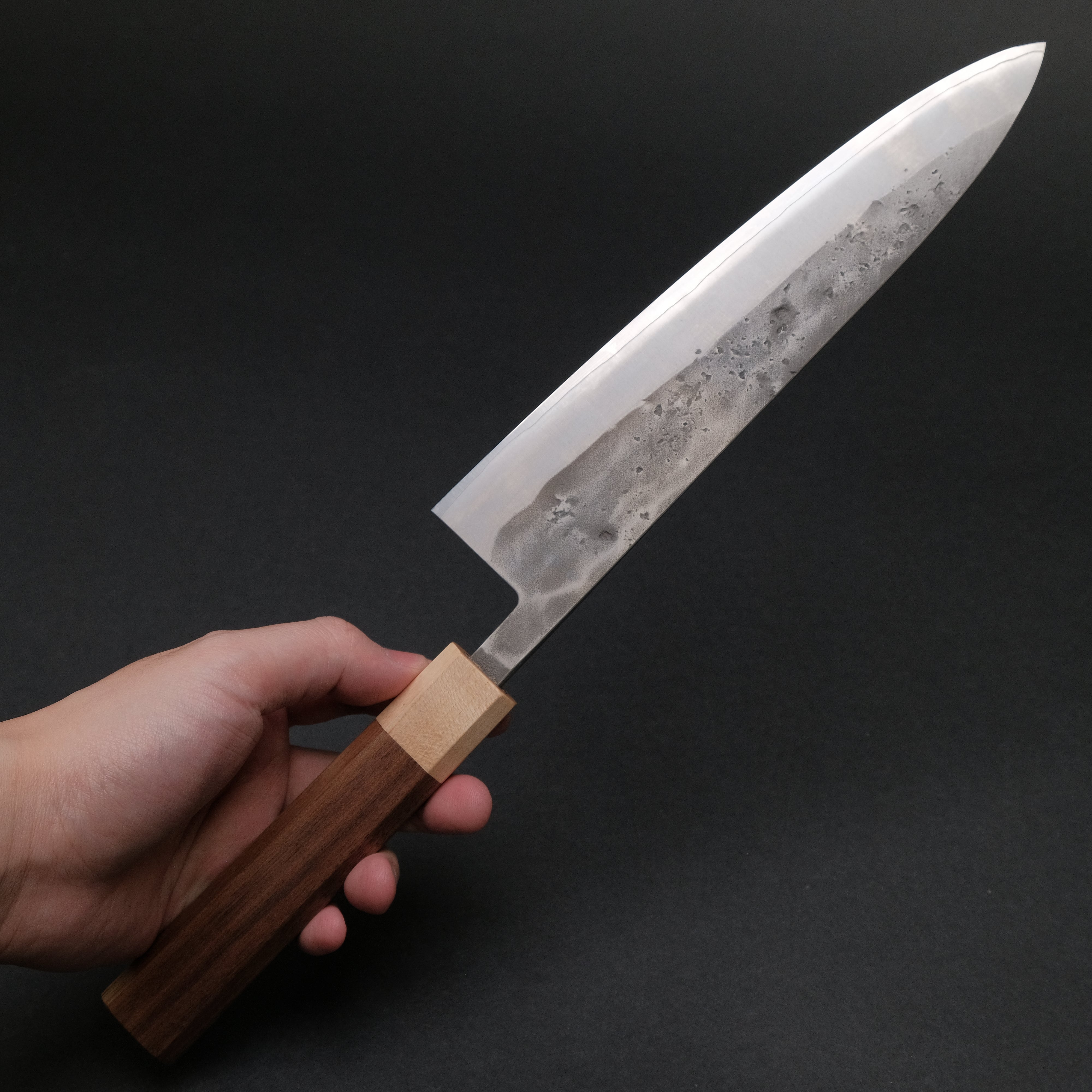 Hitohira TD SLD Nashiji Gyuto 210mm Japanese Chef Knife - Walnut Handle - High Carbon Stainless Steel Blade - Professional Kitchen Knife for Slicing, Dicing & Chopping Vegetables, Meat & Fish
