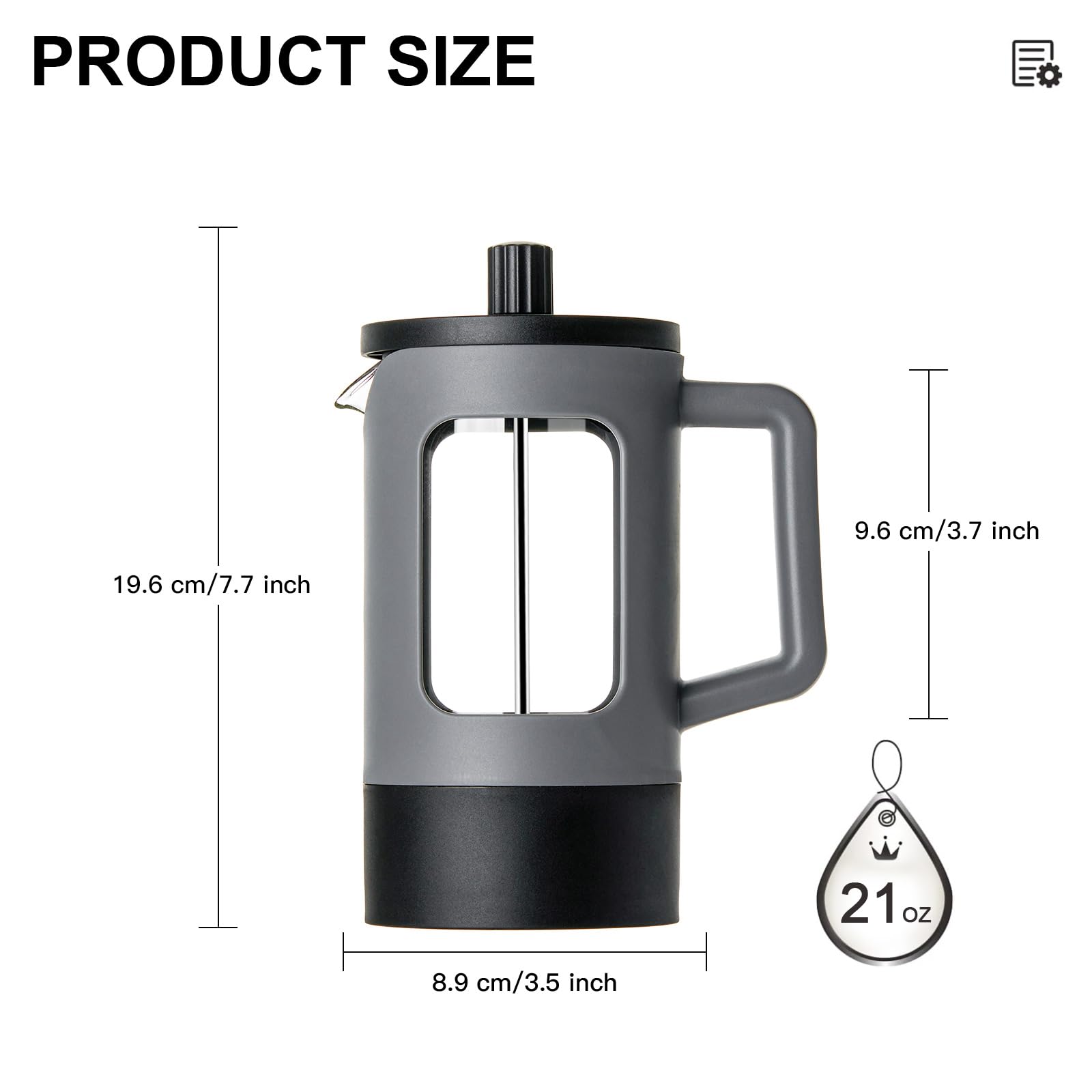 YOLIFE 21 oz French Press Coffee Maker - Heat-Resistant Borosilicate Glass, 4-Level Filtration System - Portable Coffee & Tea Press for Home, Office, Camping & Travel - Grey & Black Coffee Pot (Great Gift for Coffee Lovers)