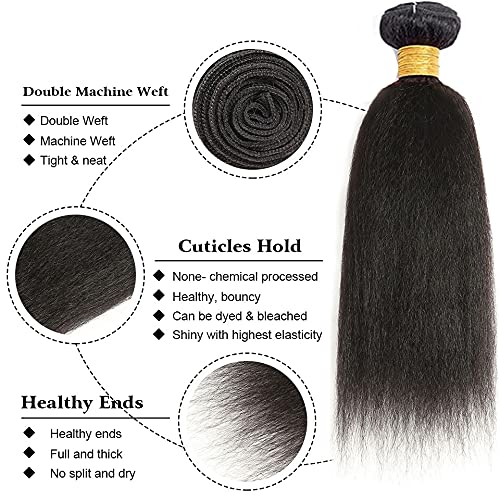 Kinky Straight Human Hair Bundles 16 16 16 Inch - 100% Peruvian Yaki Straight Virgin Hair Weft Extensions for Black Women | Perfect for Sew-in, Ponytail & Natural Hairstyles