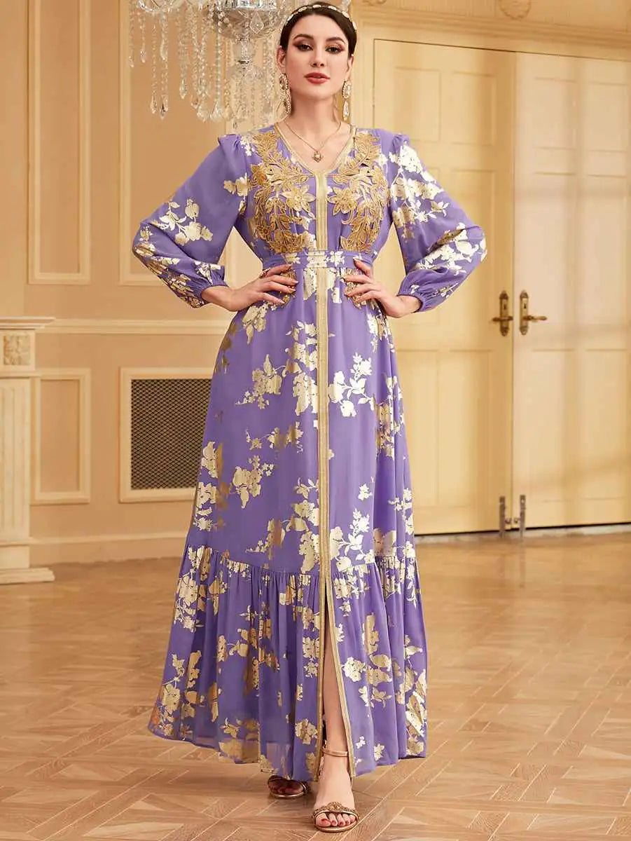 Elegant Moroccan Caftan Kaftan Dress for Women - Handmade Bronzing Eid Party Wear - Perfect for Weddings, Festivals & Special Occasions