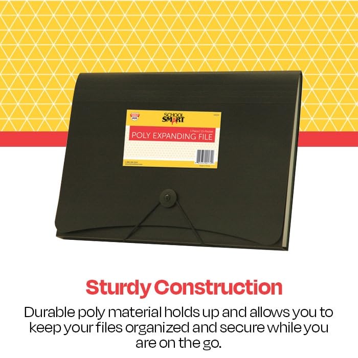 School Smart 85104 13-Pocket Poly Expanding File Folder - Black | Organize School Documents, Office Files & Important Papers