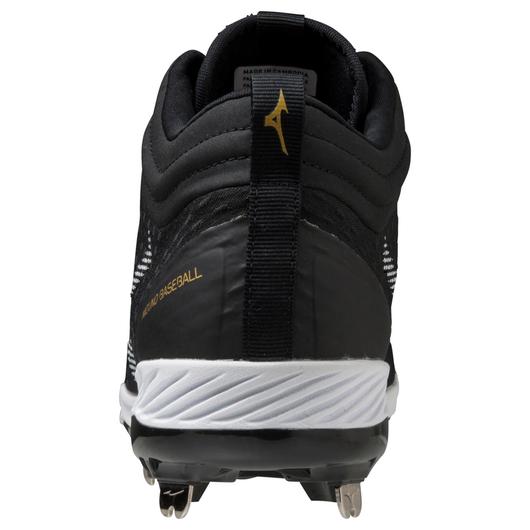 Mizuno Dominant 4 Black/White Mid Metal Baseball Cleats for Men - Perfect for Baseball, Softball & Training on Grass Fields