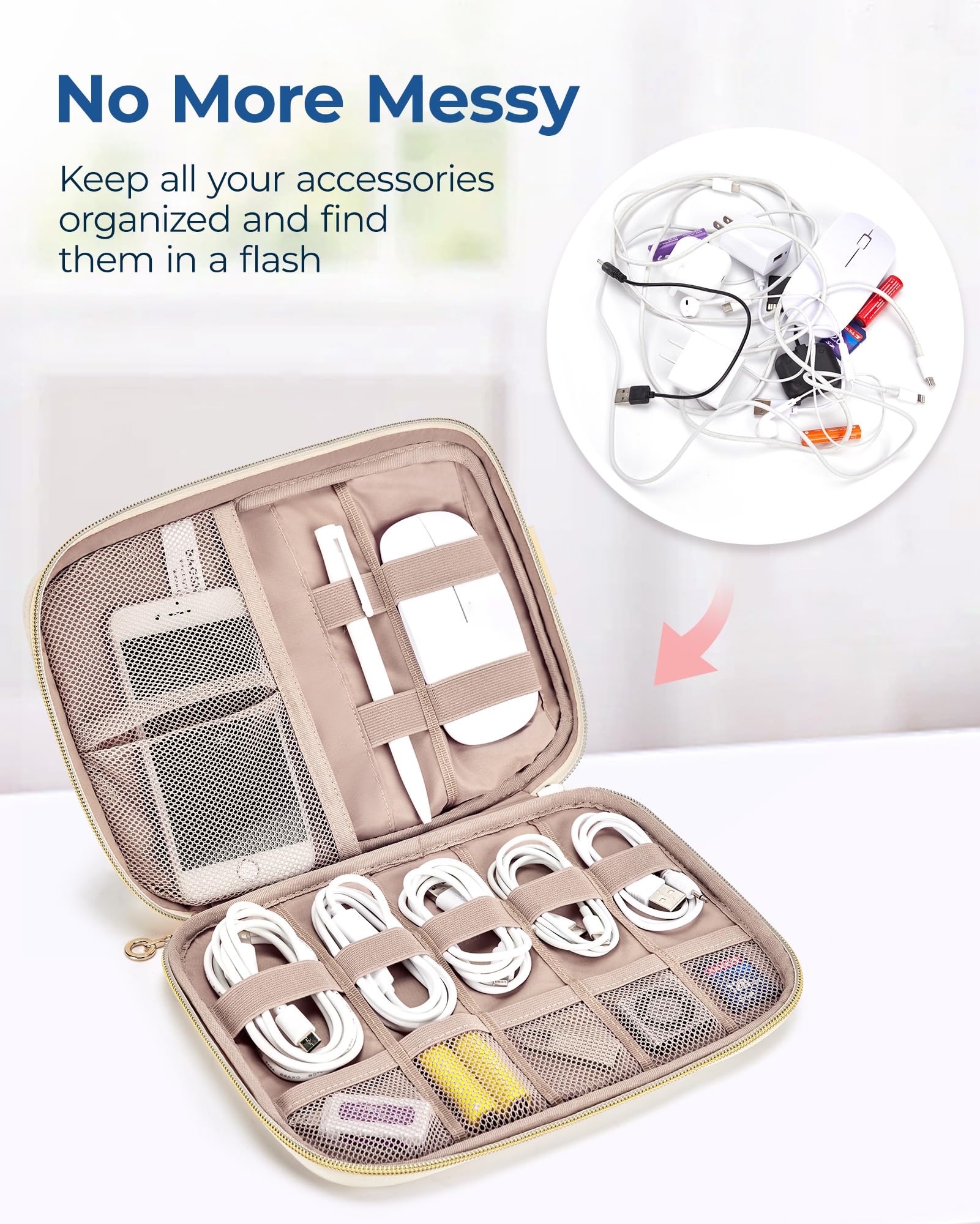 BAGSMART Travel Electronics Organizer Case - Waterproof Cable Storage Bag for Phone Charger, SD Card, USB Cables | Perfect Tech Accessories for Women & Men | Ideal for Business Trips, Vacations, Airplane Travel