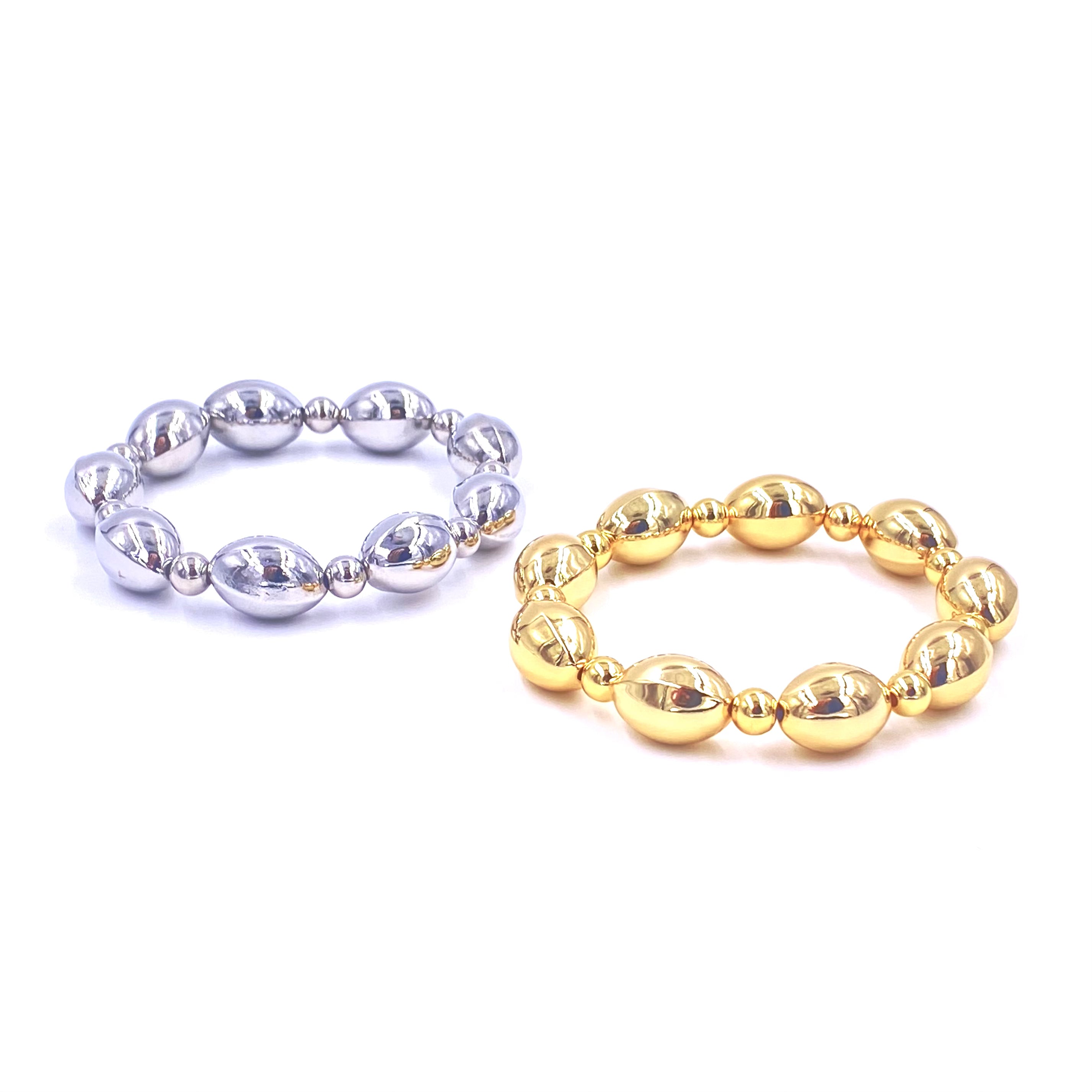 Ashley Gold Stainless Steel Oval & Round Beaded Stretch Bracelet for Women - Elegant Jewelry Gift for Party, Wedding & Everyday Wear