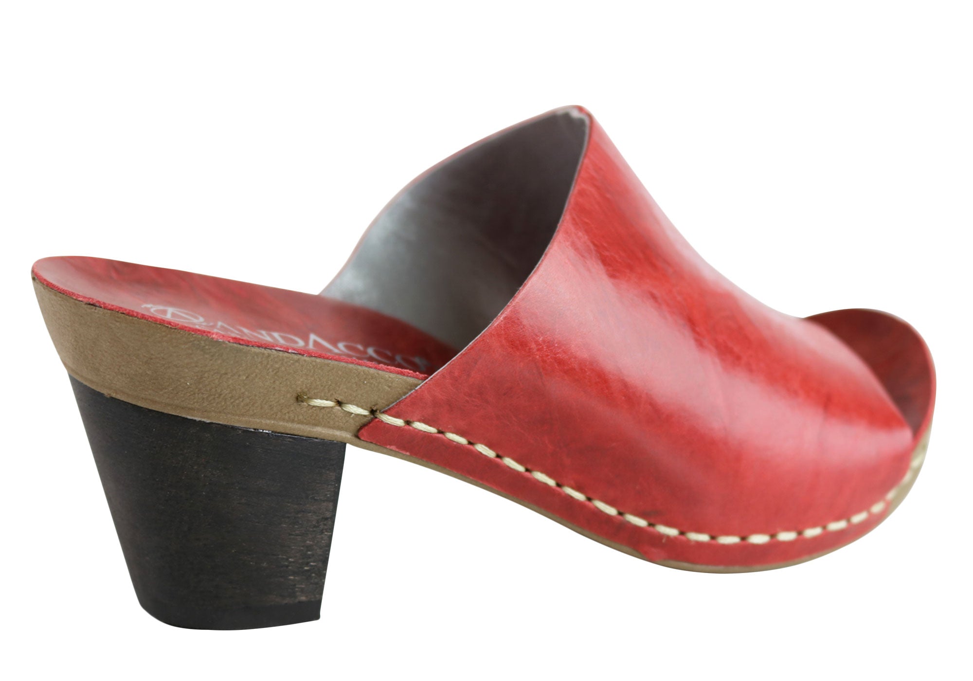Andacco Women's Leather Mid Heel Sandals Slides - Comfortable Gallon Size Made in Brazil - Perfect for Summer, Beach, and Casual Outings