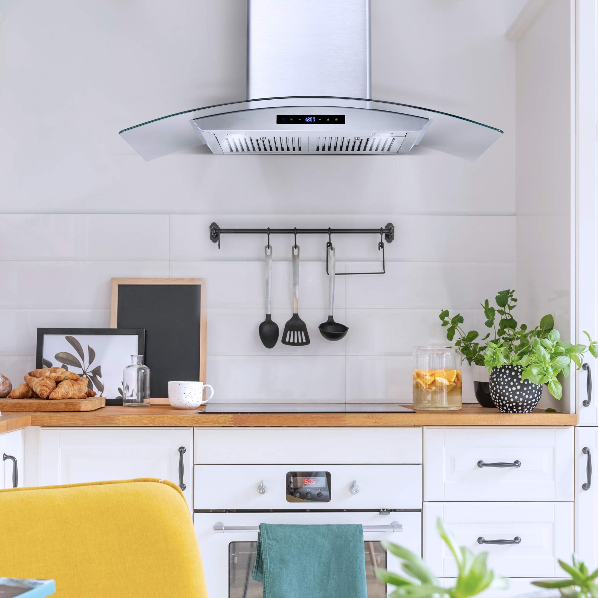 COSMO COS-668AS900 36 Inch Stainless Steel Wall Mount Range Hood - 380 CFM Ducted Ventilation, Touch Controls & LED Lights for Modern Kitchens | Perfect for Cooking, Grilling & Smoke Removal