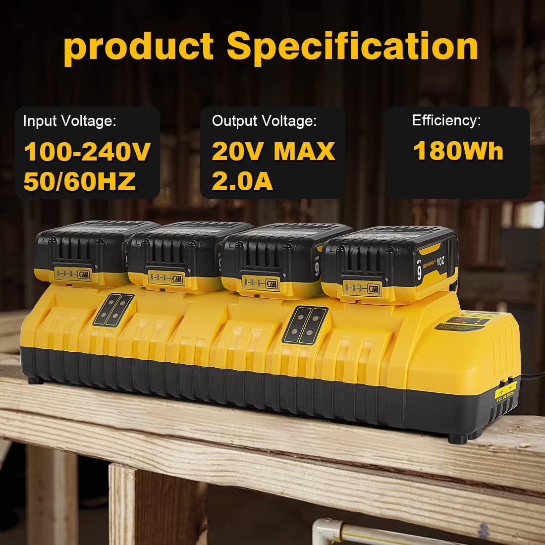 DCB104 20V Battery Charger & 3-Pack Replacement Batteries for Dewalt Power Tools - Fast Charging Station for Cordless Drills, Saws, and Outdoor Power Equipment