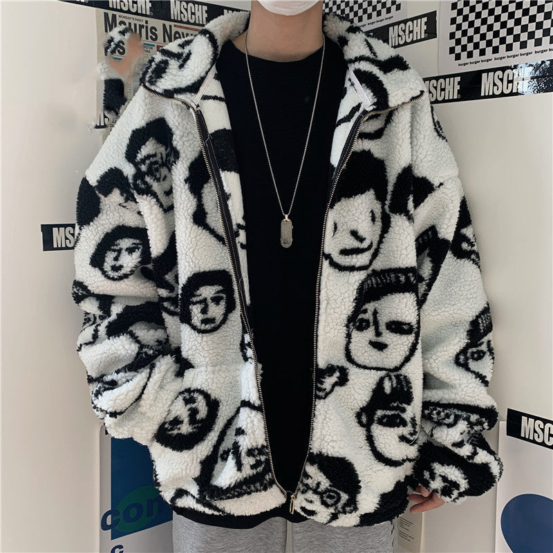 WAKUTA Women's Winter Wool Coat - Stylish Streetwear Jacket with Cute & Funny Print, Casual Loose Fit for Cold Weather | Perfect for Daily Wear, Office & Outdoor Activities