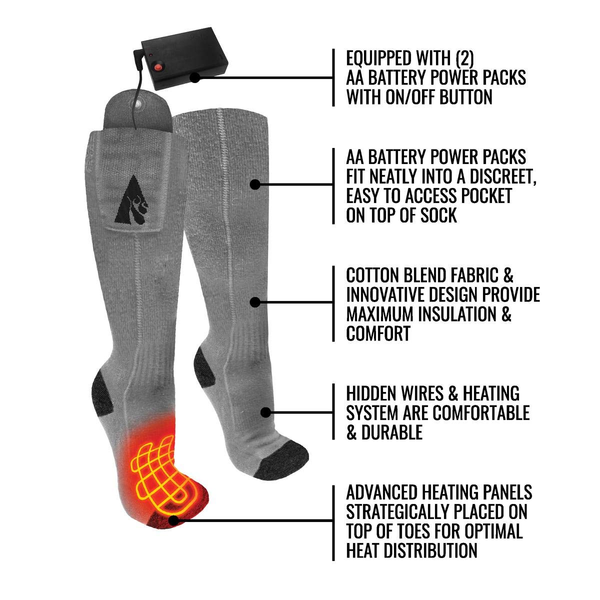 ActionHeat Classic AA Battery Heated Socks for Men & Women - Lightweight Cotton Blend Winter Warm Socks for Hiking, Skiing & Outdoor Activities