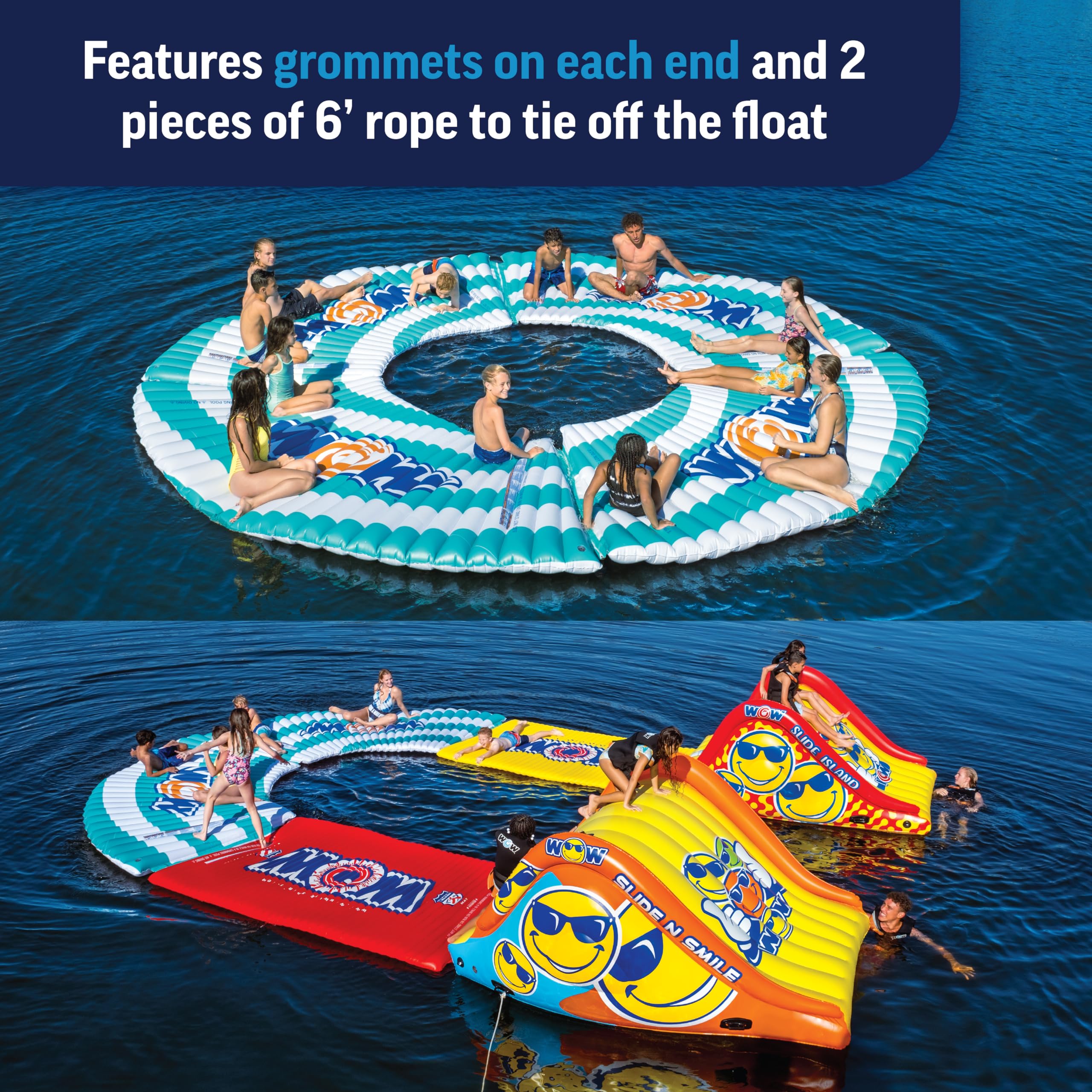 WOW Sports Inflatable Water Walkway - 10x6ft Floating Mat for Pool, Lake & Beach - Fun Water Game for Kids & Adults - Perfect for Summer Parties, Backyard Fun & Water Activities