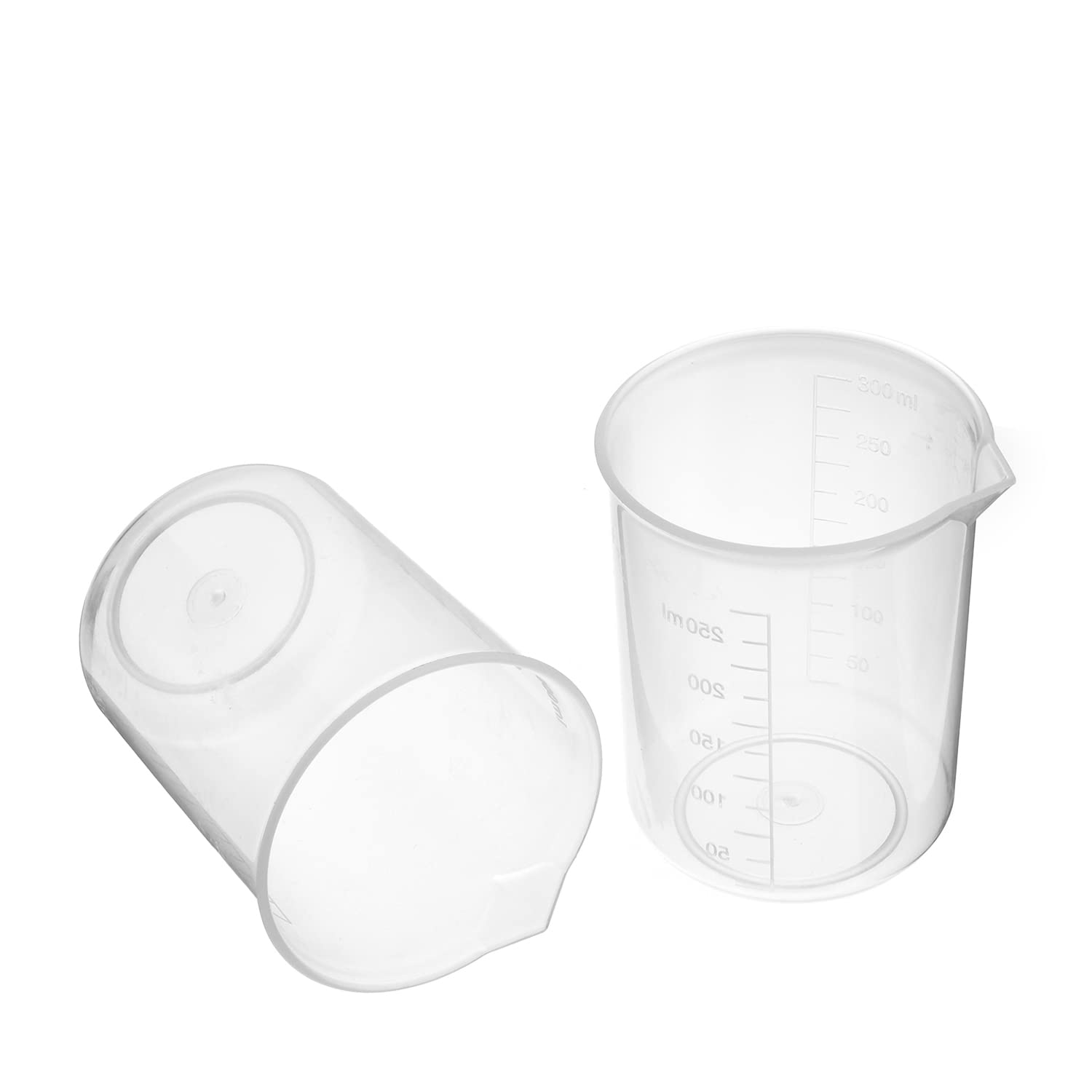 Bettomshin 2-Pack 250ml Resin Mixing Cups - PP Plastic Measuring Beakers with Graduations, Transparent Low-Form Liquid Measuring Cups for Epoxy Resin, Paint, Glue, Kitchen & Lab Use