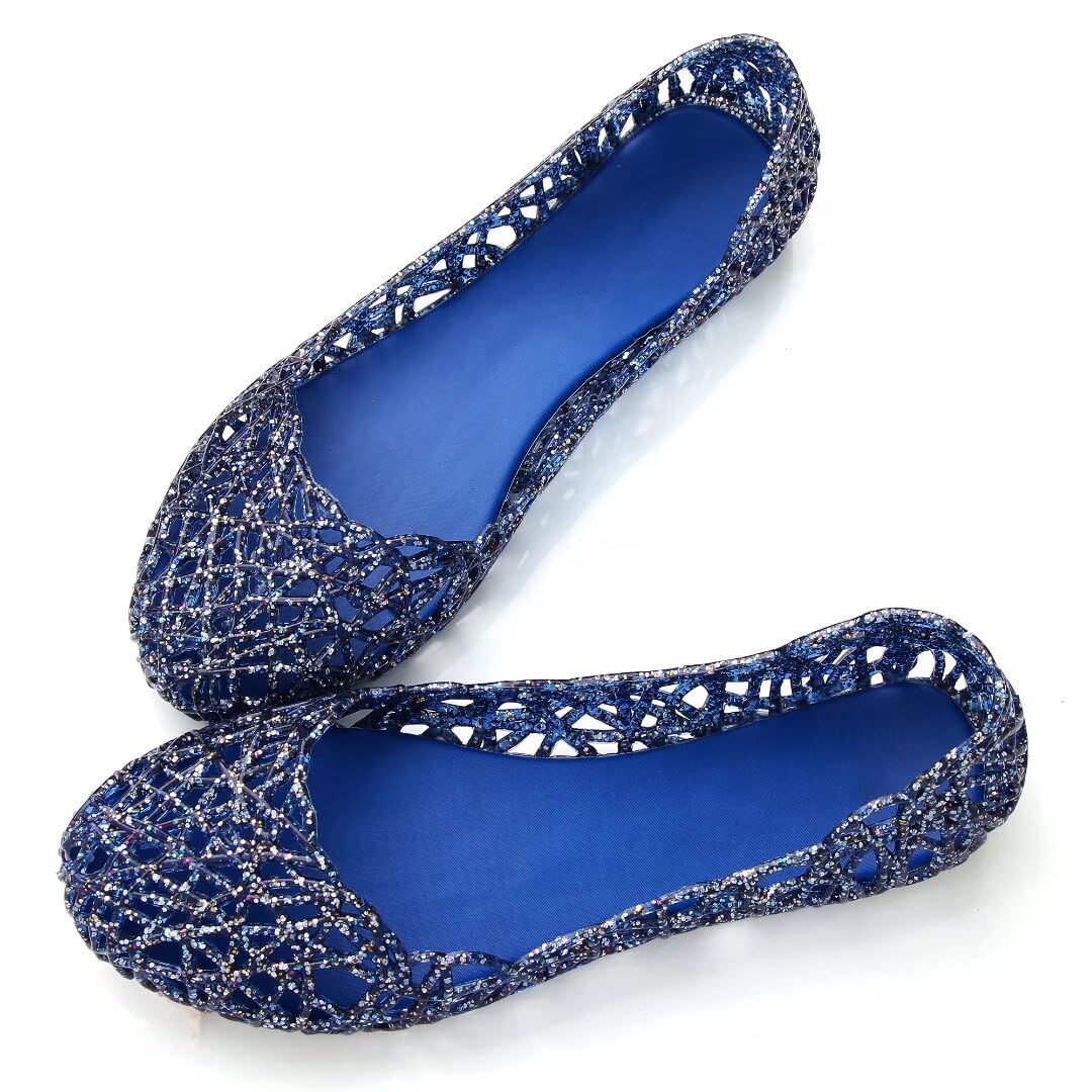 Stunning Women's Jelly Sandals Slip On Crystal Clear Beach Shoes - Soft Hollow Ballet Flats for Summer, Pool, Vacation & Outdoor Activities