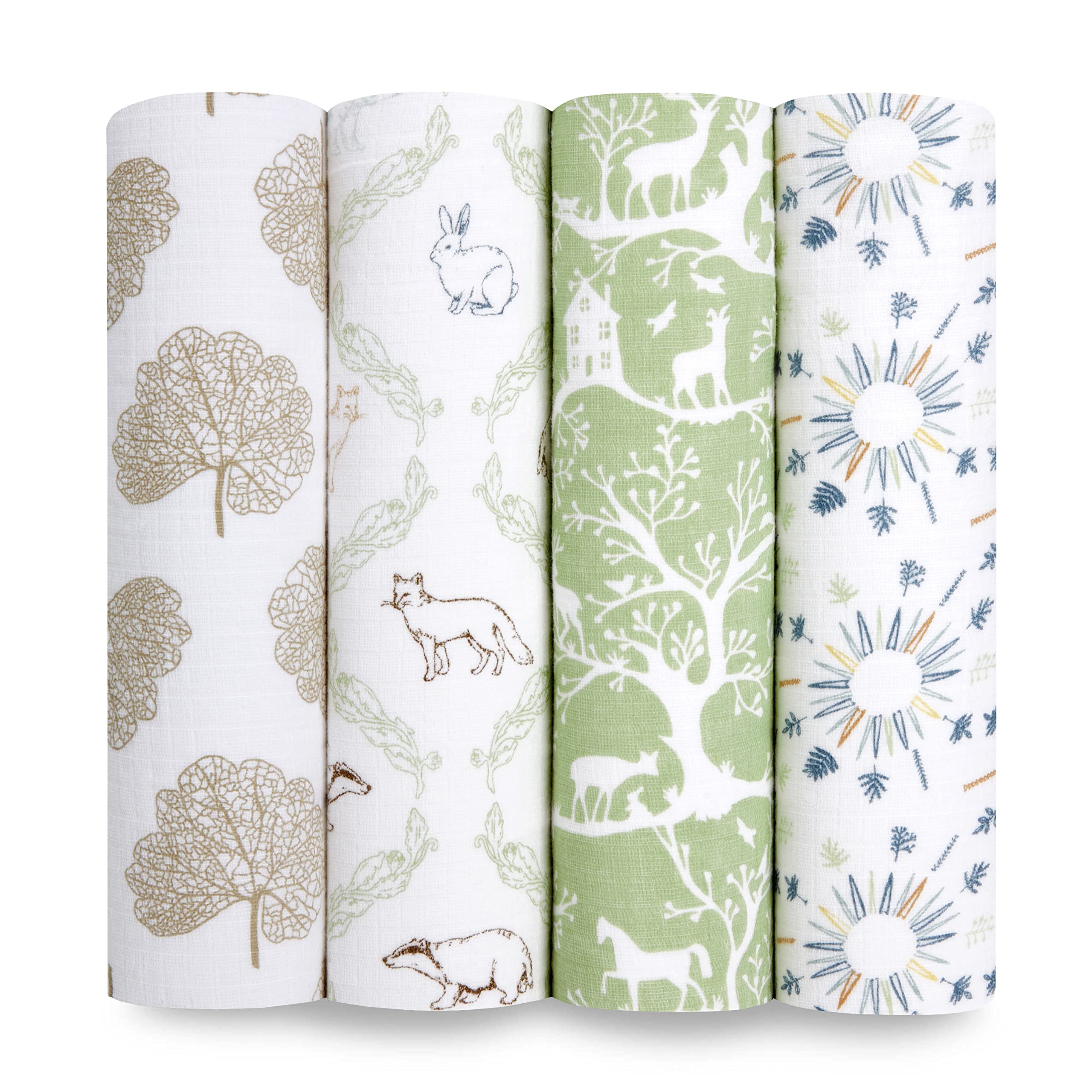**Aden + Anais 100% Cotton Muslin Swaddle Blankets for Newborns - 4 Pack, Soft Baby Receiving Blankets for Girls & Boys, Breathable Swaddle Wrap for Nursery, Travel & Gifting - Harmony Collection**