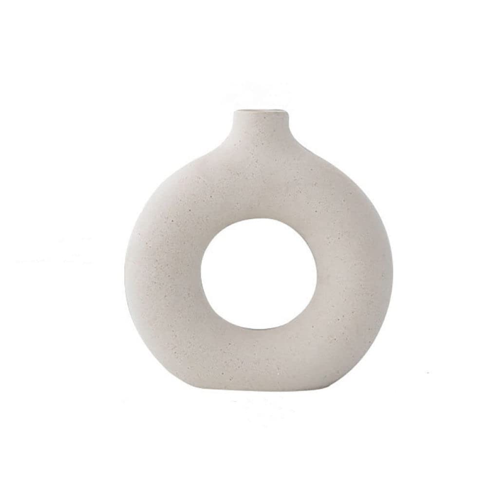 HUANSUN Nordic Ceramic Donut Vase - Hollow Circular Flower Pot for Home & Office Decor, Living Room Centerpiece, Perfect Gift for Housewarming & Interior Design