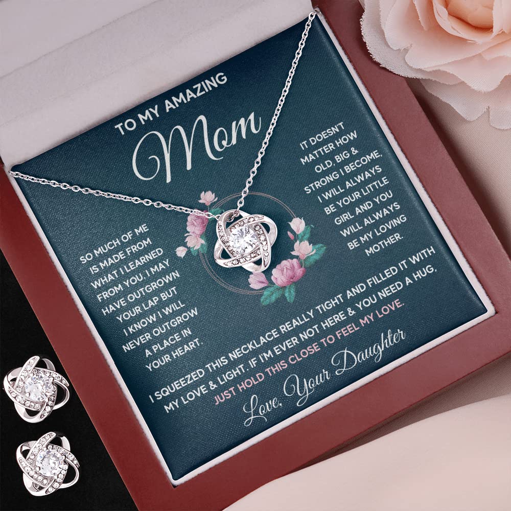 Mother Daughter Necklace Set - Sterling Silver Heart Pendant Jewelry Gift for Mom, Birthday, Christmas, Mother's Day - Includes LED Gift Box & Matching Earrings - Perfect for Anniversaries, Valentine's Day & Special Occasions