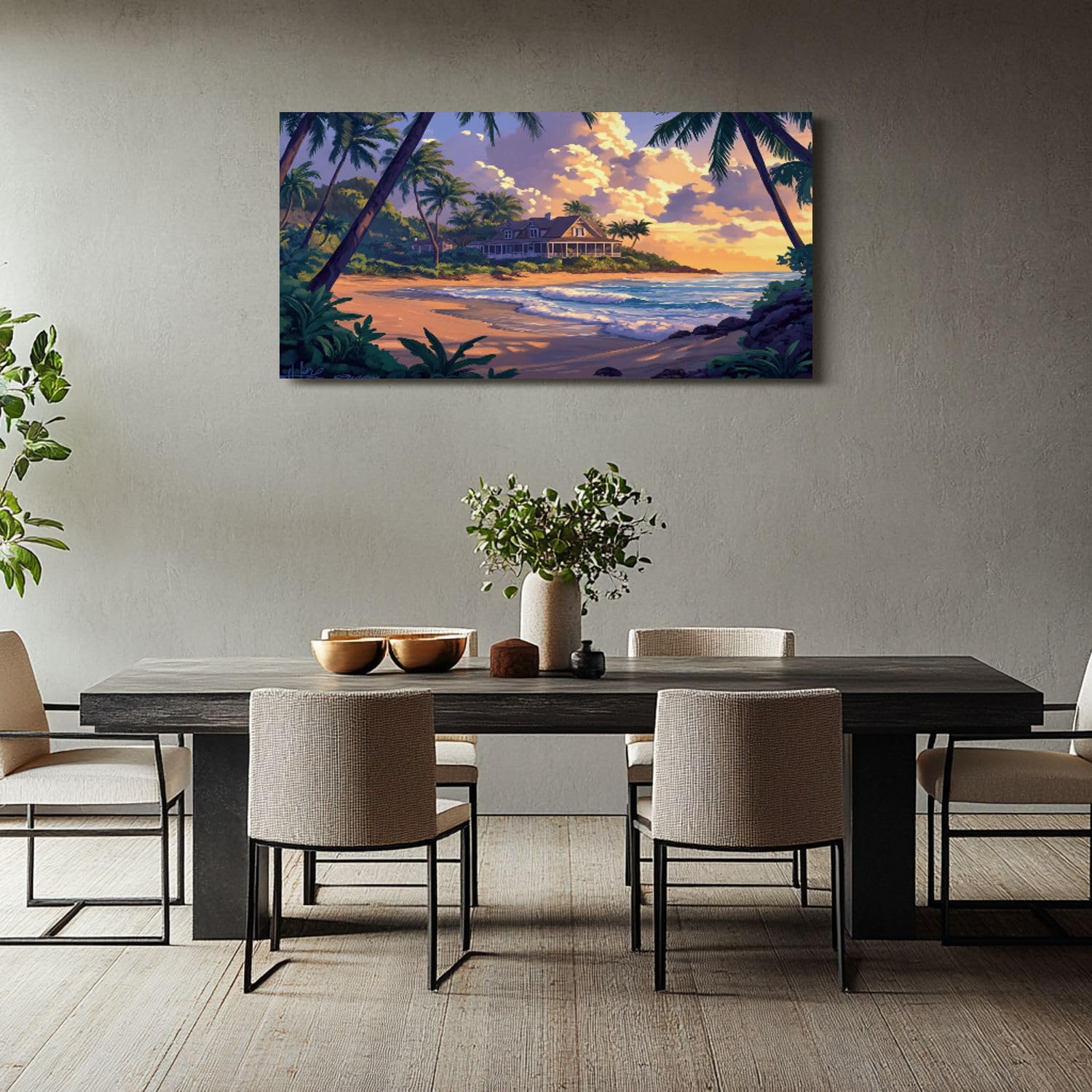 Large Beach Wall Art - 30''x60'' Palm Trees & Ocean Waves Canvas Print - Tropical Coastal Decor for Living Room, Bedroom, Bathroom - Relaxing Beach Scene Wall Painting for Home & Office Decor