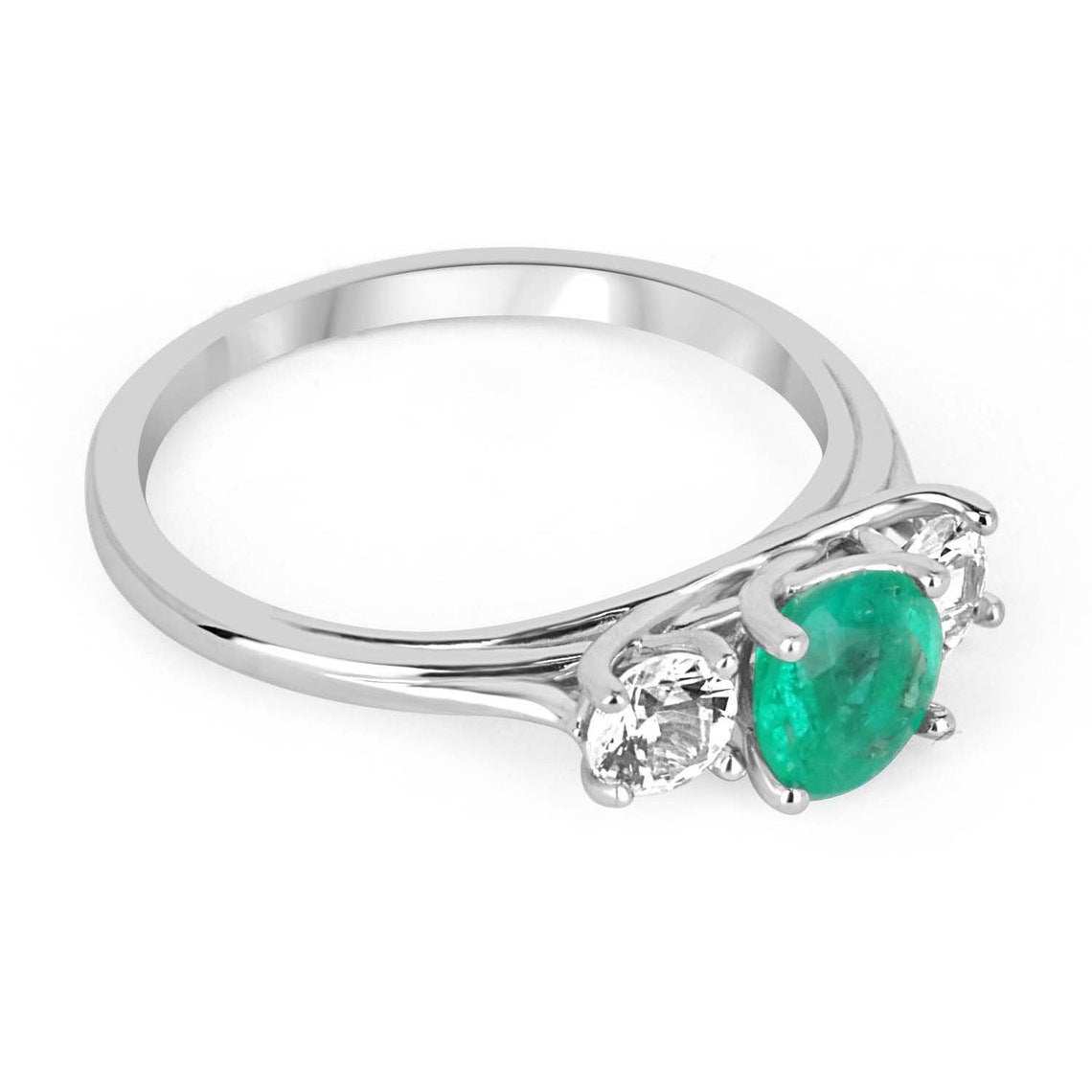 1.14tcw Classic Round Emerald & Diamond 3 Stone Engagement Ring in 14K Gold - Perfect for Proposals, Anniversaries & Bridal Jewelry