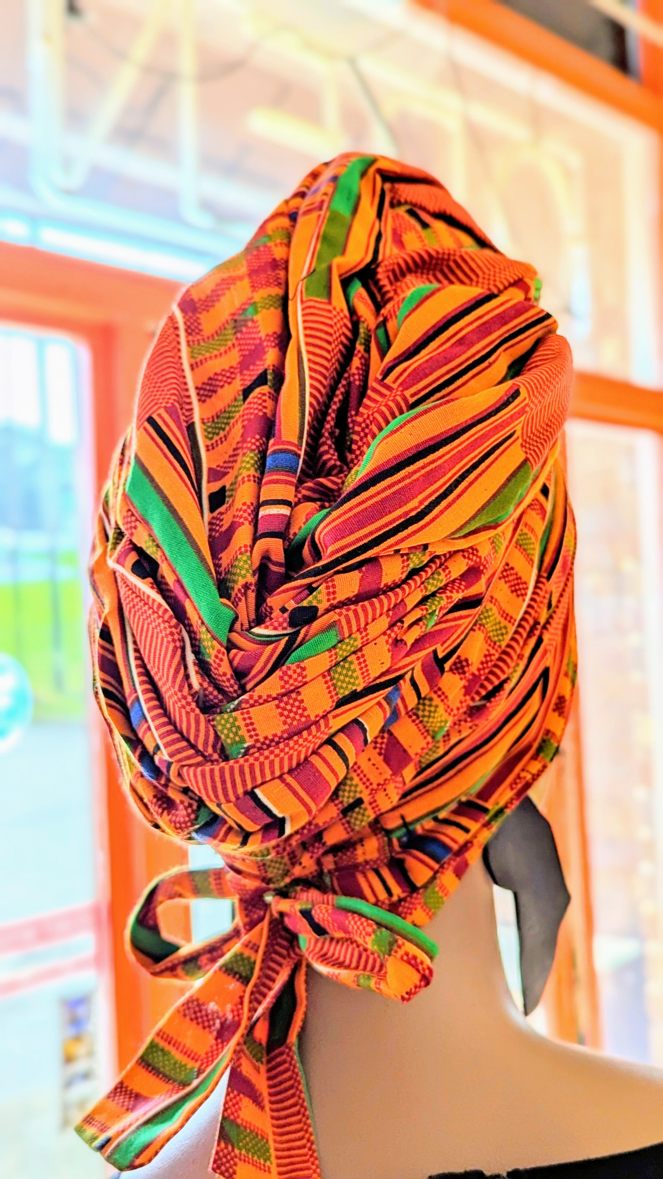 Dupsie's Adisa Multicolored Kente African Print Pre-Tied Head Wrap DP3227PT9 - Stylish Hair Accessory for Women, Perfect for Church, Weddings and Special Occasions