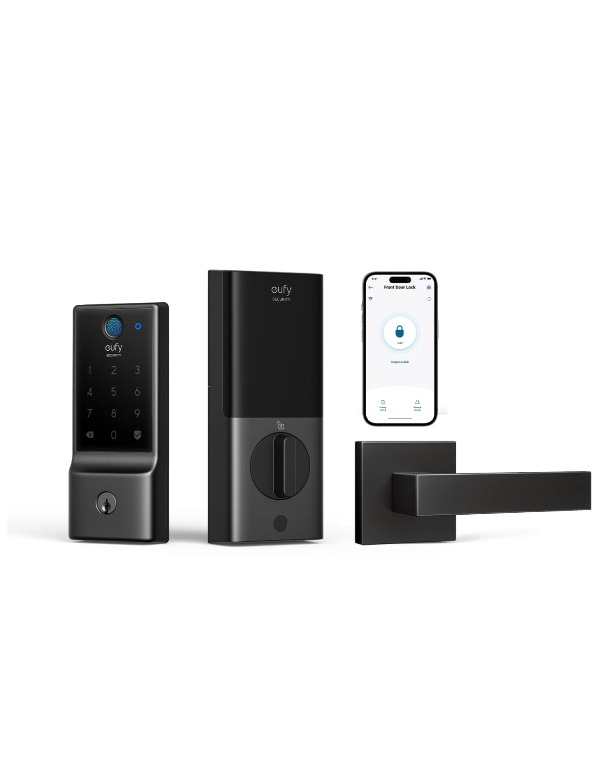 eufy Security Smart Lock C220 - Fingerprint Keyless Entry Door Lock with Built-in Wi-Fi, App Remote Control & Front Door Deadbolt | 8-Month Battery Life, IP53 Waterproof | Perfect for Home Security, Vacation Rentals & Smart Home Integration