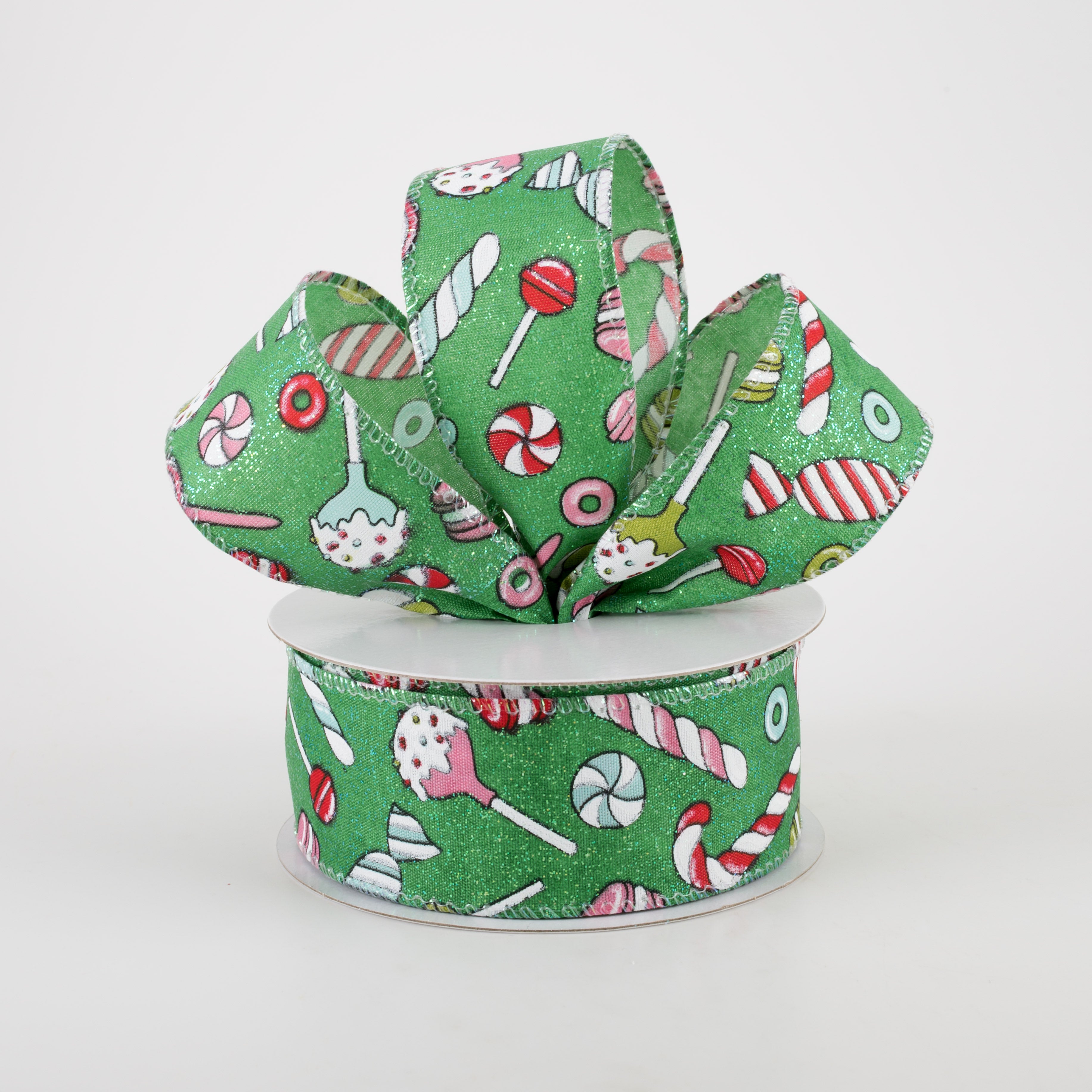 1.5 Inch Emerald Green Glitter Satin Christmas Treats Ribbon - 10 Yards Bulk Roll for Gift Wrapping, Holiday Decorations, Party Favors & DIY Crafts