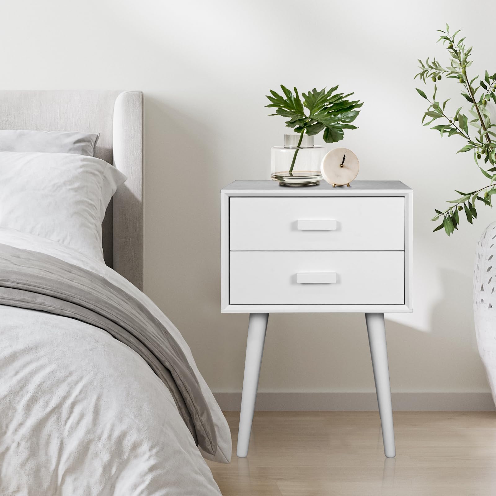 Urbanest Hartford Two Drawer Nightstand - Cream White Bedside Table for Small Spaces, Bedroom Furniture with Storage | Perfect for Apartments, Dorms & Guest Rooms