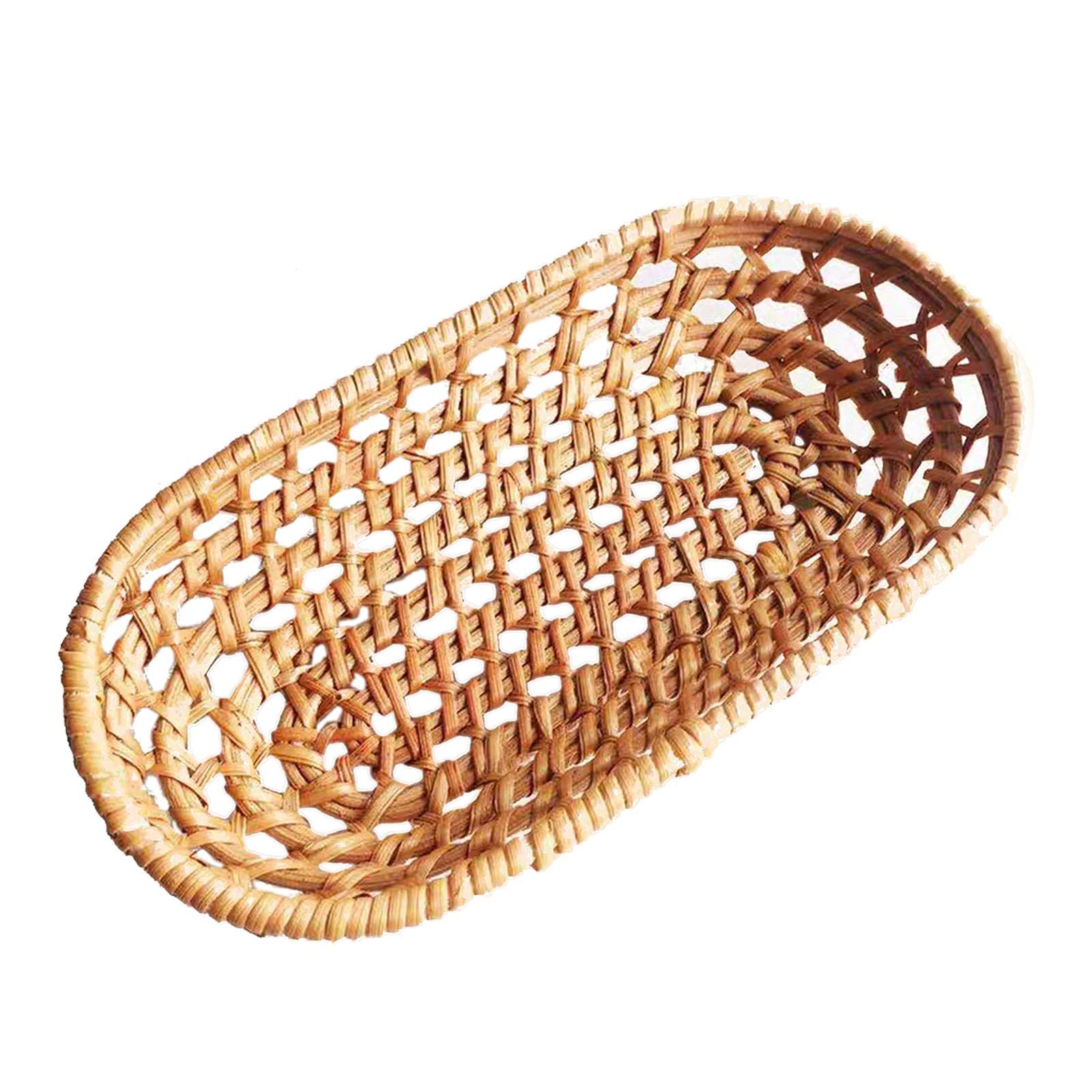 Hand Woven Rattan Fruit Basket - Wicker Bread Basket & Oval Serving Bowl for Breakfast, Food, Vegetables, Snacks | Medium Size | Perfect for Kitchen, Dining Table, Picnic & Farmhouse Decor