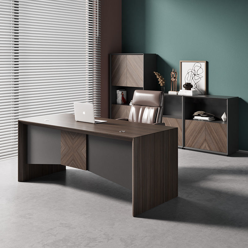 MONTE 180cm Executive Desk with Reversible Mobile Return - Hazelnut & Grey Finish - Modern Office Desk for Home & Business Workspaces