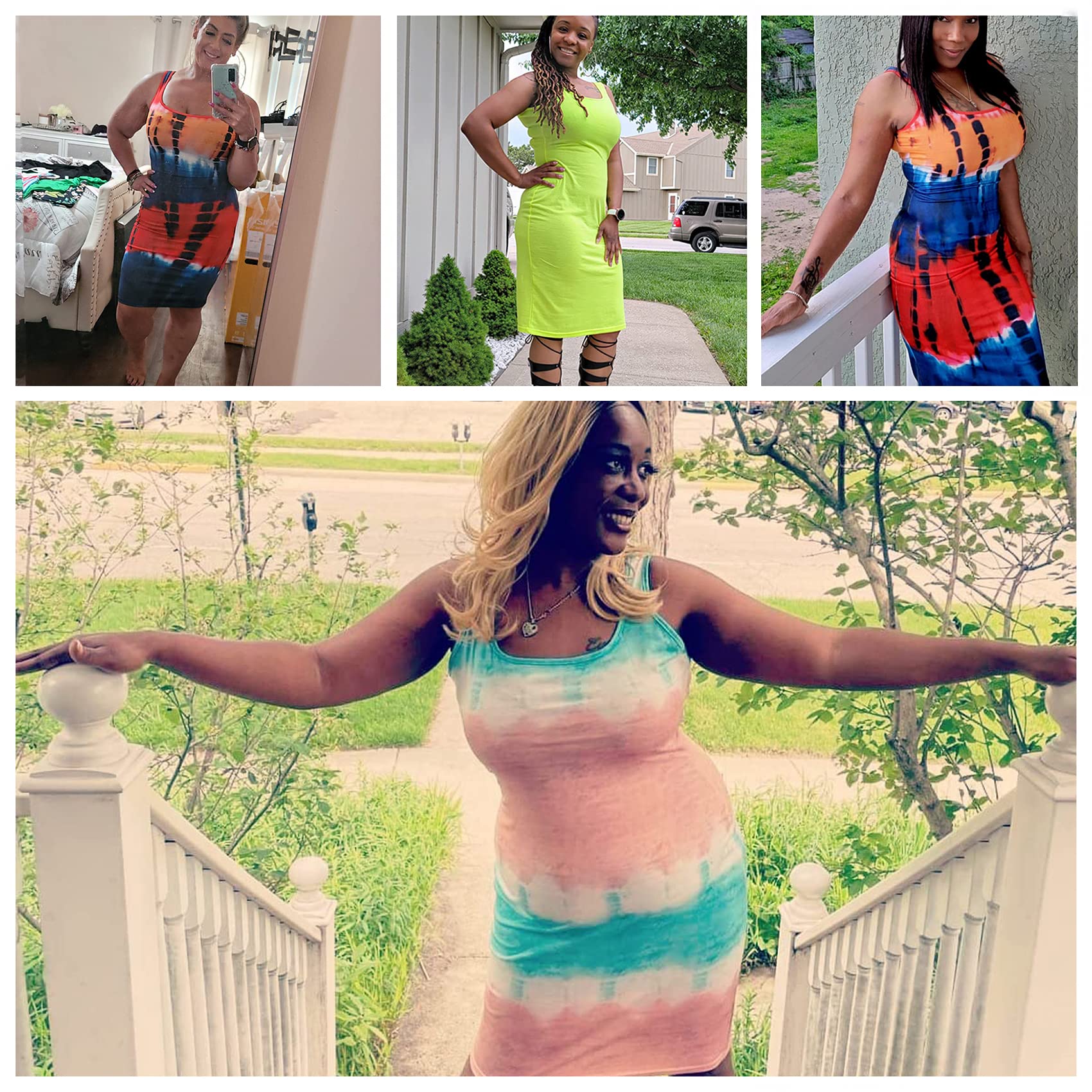 CYSEXY Women's Sexy Tie-Dye Bodycon Dress - Sleeveless Tank Club Party Midi Dress for Summer | Perfect for Night Out, Date Night & Beach Vacations