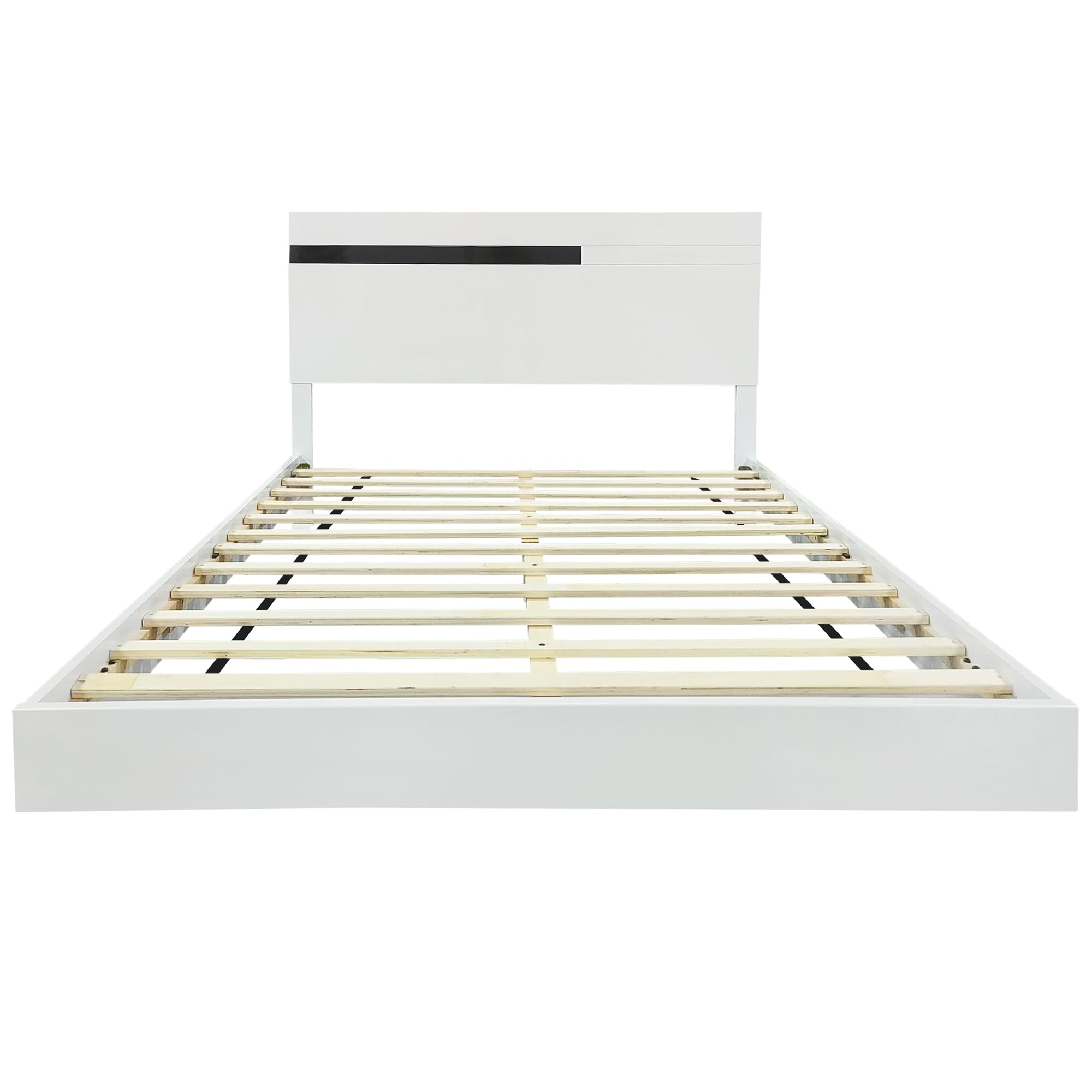 Modern High Gloss Queen Size Platform Bed with LED Lights & 2 Nightstands - 3 Piece White Bedroom Furniture Set for Contemporary Master Bedroom Decor