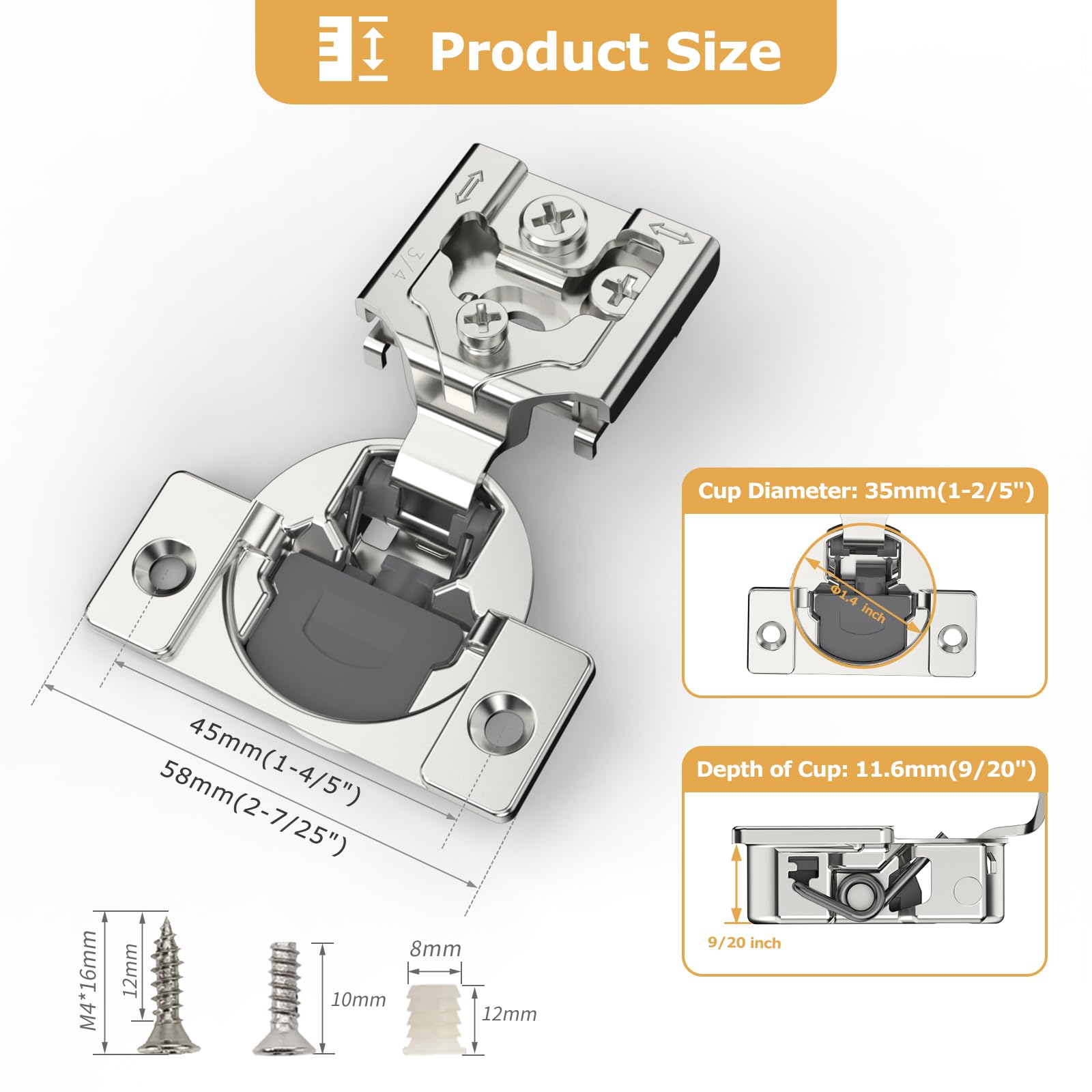 Furniware 2-Pack Soft Close Cabinet Hinges, 3/4