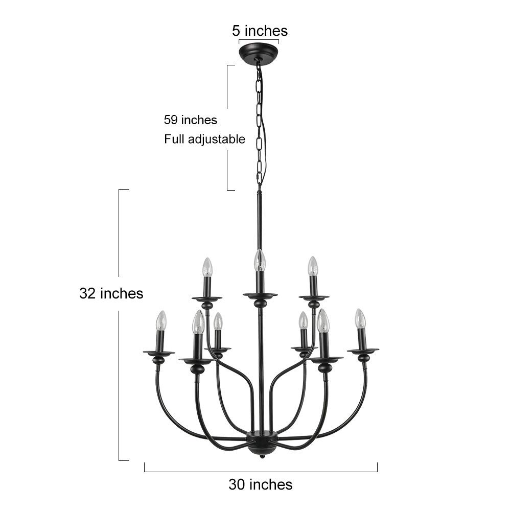 LALUZ Black Chandelier - 2-Tier 9-Candle French Country Farmhouse Lighting Fixture for Dining Room, Living Room, Bedroom & Entryway | Rustic Home Decor & Wedding Centerpiece