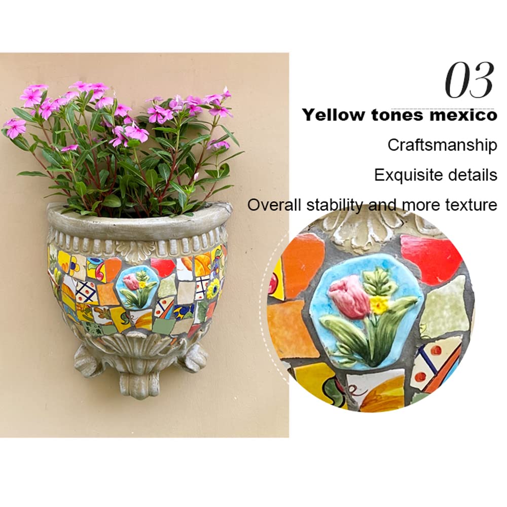 Sun-Resistant Mosaic Ceramic Wall Hanging Planter - Outdoor Flower Pots for Fence, Corridor & Garden Decor - Easy to Install Plant Holders for Succulents, Herbs & Small Plants