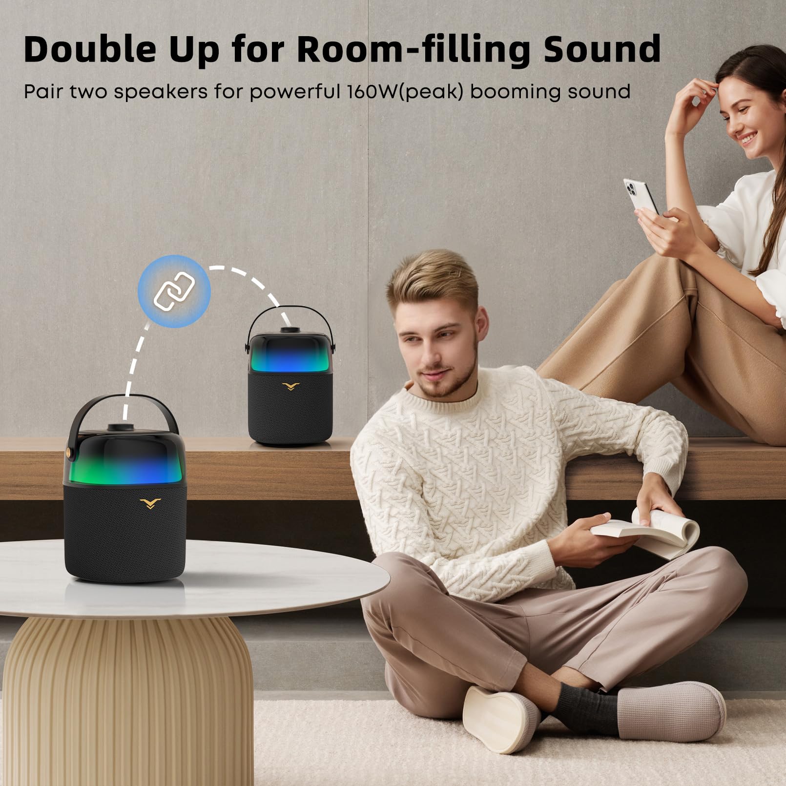 50W(80W Peak) Portable Bluetooth Speaker with 360° LED Light Show, Deep Bass & Stereo Sound - Waterproof Wireless Speaker with FM/AUX/USB/TWS/6.35mm Input - Perfect for Outdoor Parties, Home Entertainment & Gift Giving