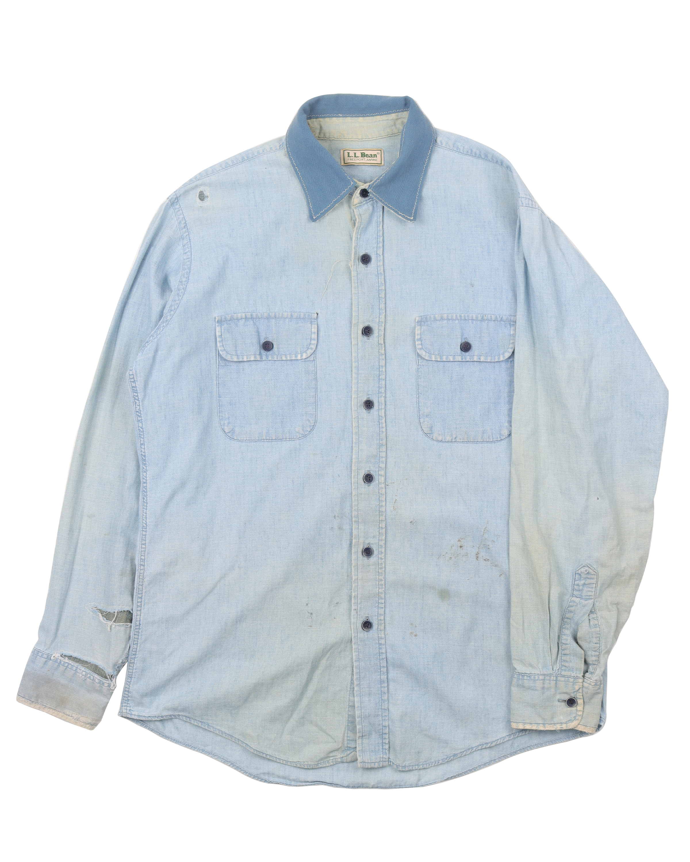 Vintage 1990s Distressed Repaired Denim Shirt for Men & Women - Retro Grunge Style for Casual Wear & Street Fashion