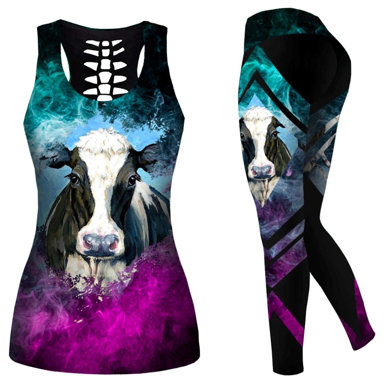 Women's Sugar Skull Yoga Outfit 2-Piece Set - Sport Tank Top & Leggings Workout Activewear for Women & Girls | Perfect for Yoga, Gym, Fitness & Casual Wear