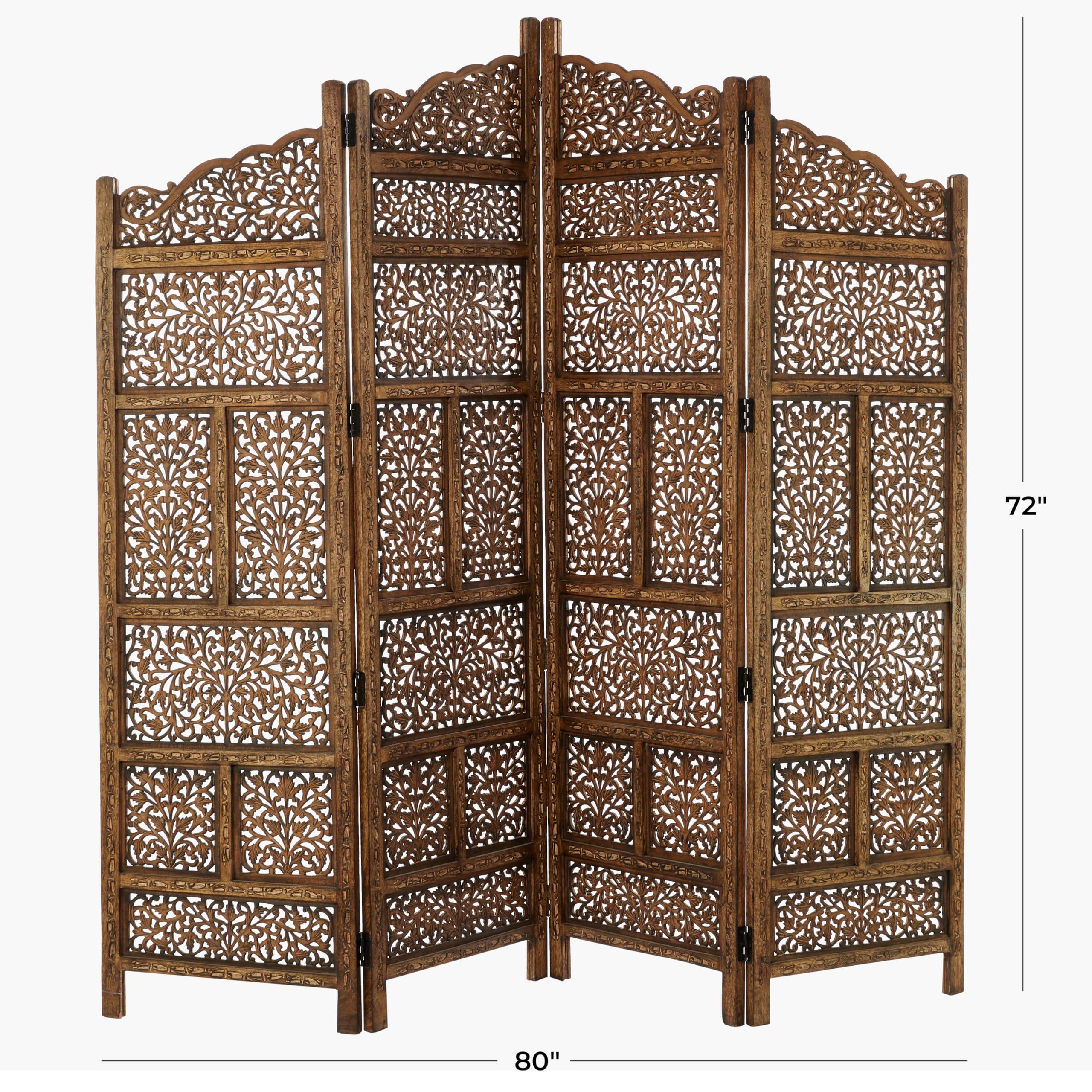 Deco 79 34006 Large 4-Panel Brown Wood Room Divider Screen - 80