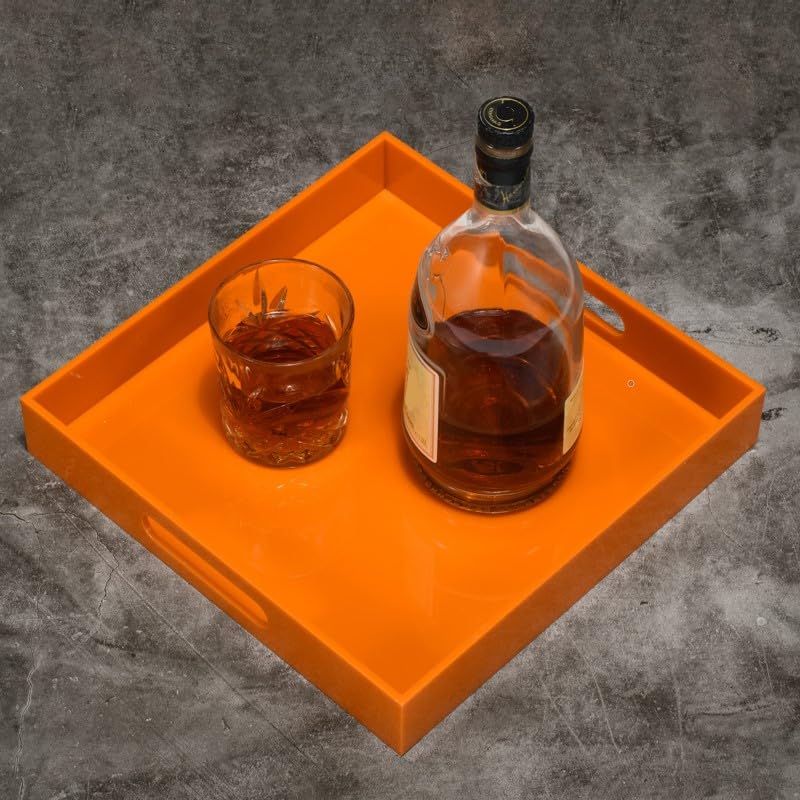 Sturdy Acrylic Serving Tray with Handles - 12x12 Inch for Kitchen & Vanity