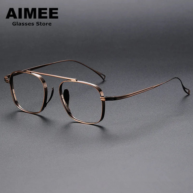 Aimee Unisex Full Rim Square Double Bridge Titanium Eyeglasses Frame 9501 - Lightweight Durable Glasses for Work, Reading & Fashion