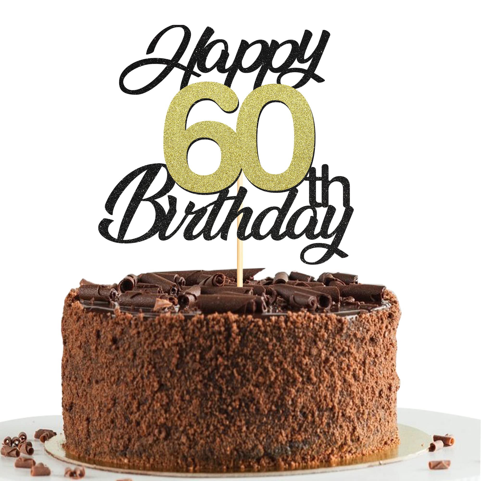 Elegant Black & Gold Glitter 60th Birthday Cake Topper - Premium 60 Cake Decorations for Milestone Celebrations, Retirement Parties & Anniversary Events