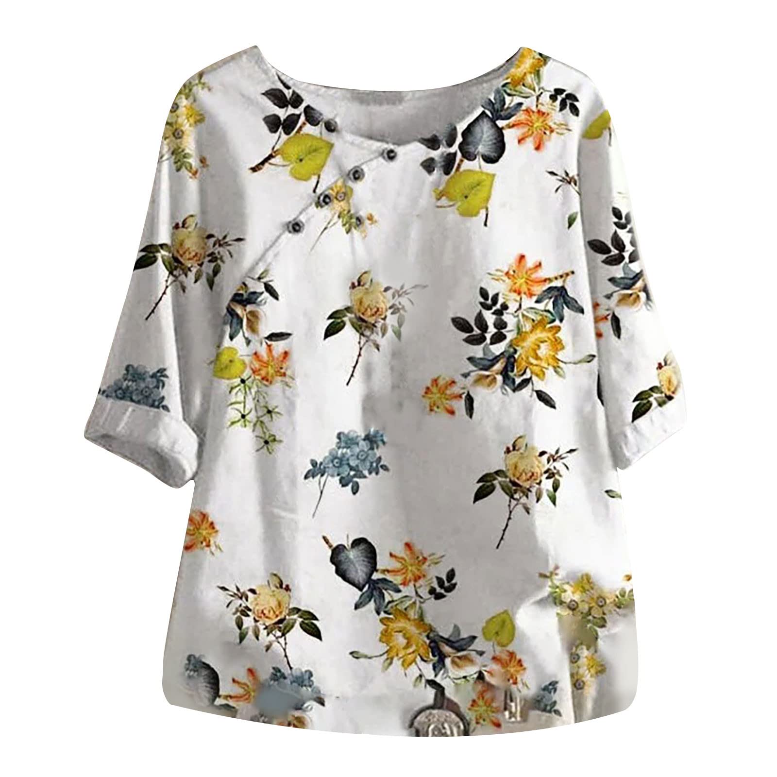 Women's Floral Half Sleeve T-Shirt - Round Neck Loose Fit Summer Blouse for Casual Wear, Outings & Beach Vacations