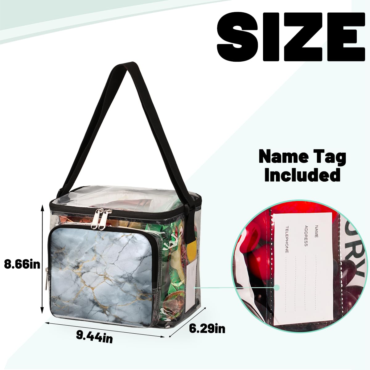 GzLeyigou Clear Tote Bag with Gold Marble Design - Transparent Crossbody Shoulder Bag for Women, Fashionable Handbag for Outdoor, Travel, Picnic, Concerts & Sports Events | Stadium Approved Lunch Bag | Waterproof & Durable