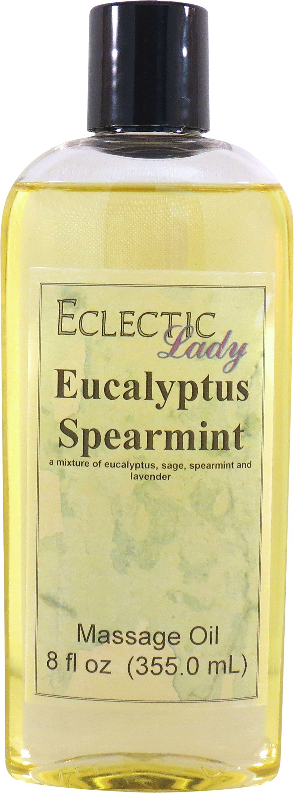 Eucalyptus Spearmint Massage Oil - 8 oz with Sweet Almond & Jojoba Oil | Preservative Free | Aromatherapy & Relaxation | Perfect for Spa, Couples Massage & Stress Relief