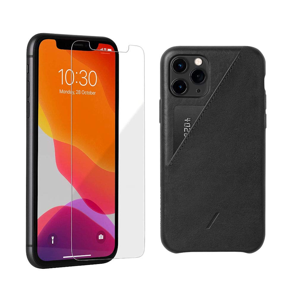 Premium Native Union Bundle: Tempered Glass Screen Protector & Clic Card Case for iPhone 11 Pro/XS/X - Slim Protective Cover with Card Holder (Black) | Perfect for Everyday Use, Travel & Contactless Payments