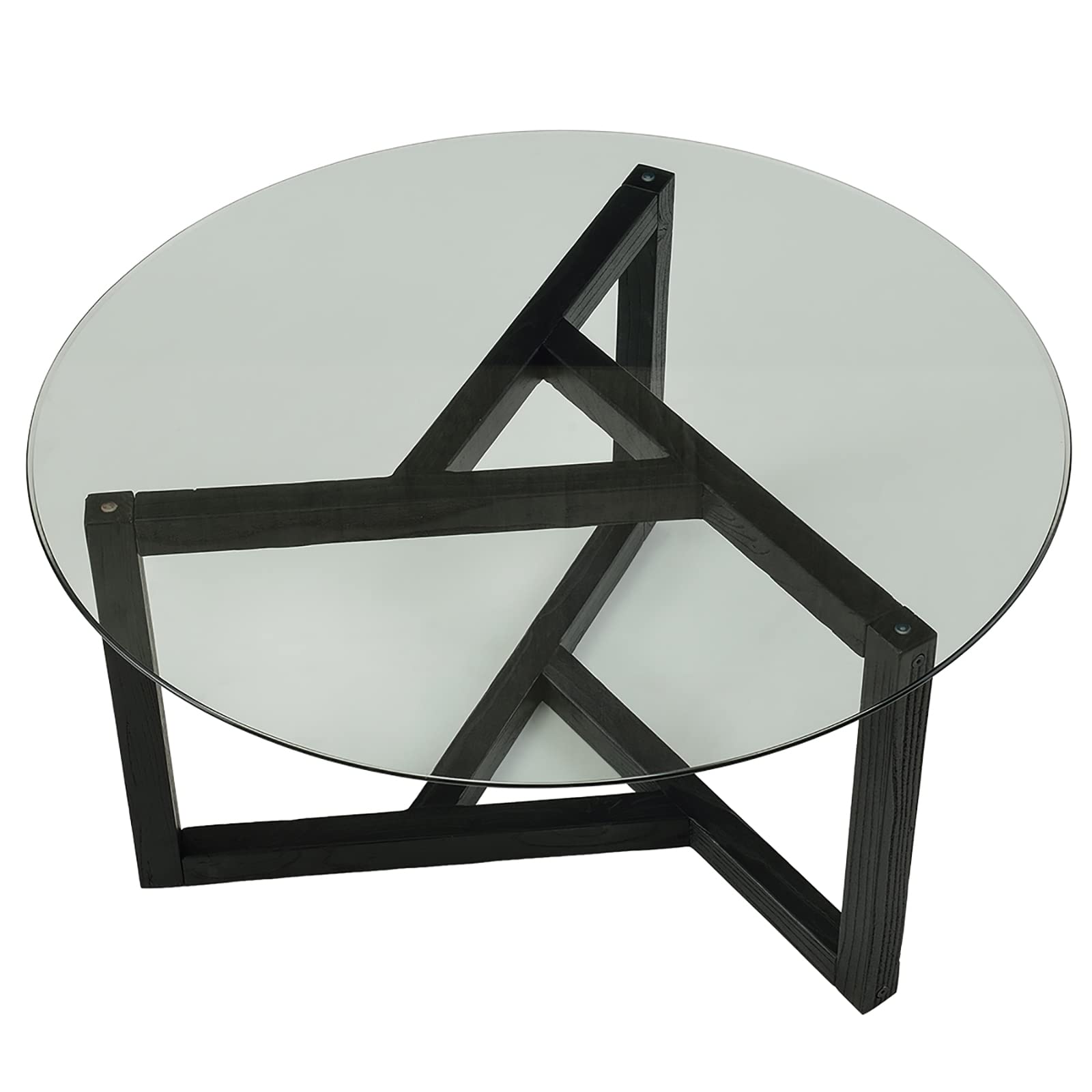 Modern Round Glass Coffee Table - Tempered Glass Top & Sturdy Wood Base - Minimalist Living Room Center Table - Easy Assembly - Espresso Finish - Perfect for Living Rooms, Offices & Reception Areas