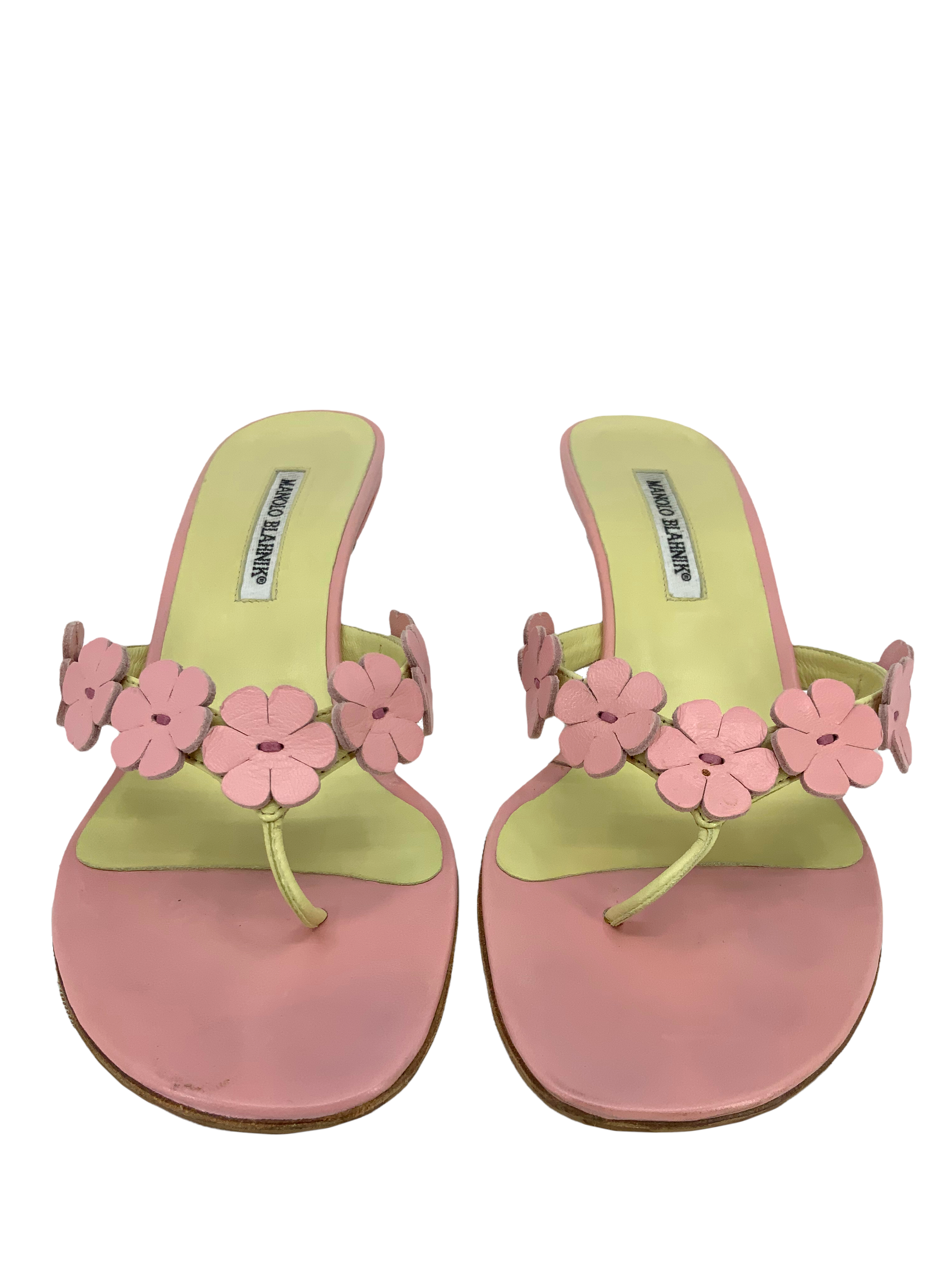 MANOLO BLAHNIK Flower Applique Thong Sandals for Women | Size 11 | Comfortable Summer Beach Wedding Flip Flops | Perfect for Vacations, Pool Parties & Date Nights