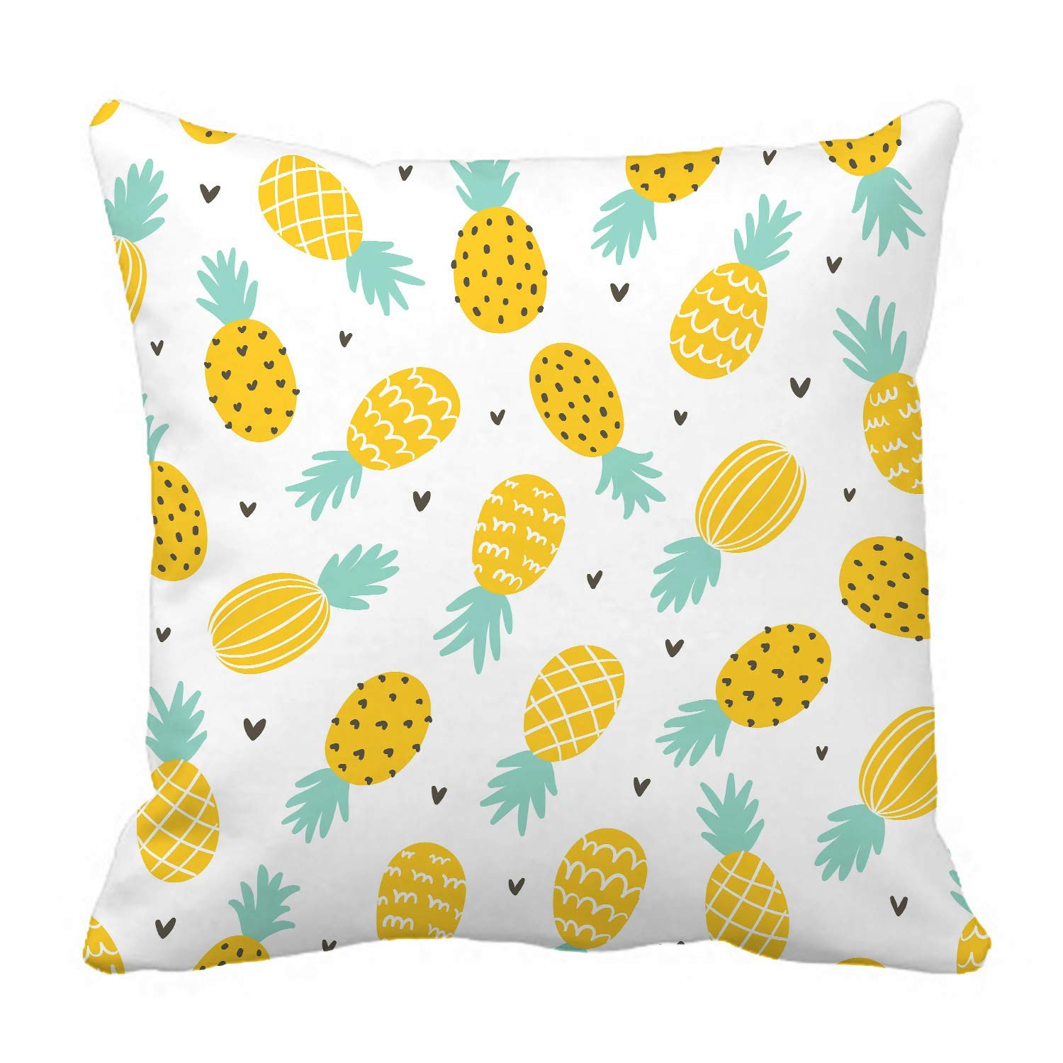 ECZJNT Pineapple Hearts Pillow Cover 18x18 Inch - Soft Decorative Cushion Case for Bedroom, Sofa & Dorm - Tropical Home Decor Gift Idea