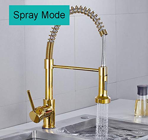 Commercial Kitchen Faucet with Pull Down Sprayer - Single Handle Lever Spring Kitchen Sink Faucet in Gold (FC1013) - Perfect for Restaurants, Cafes & Home Kitchens