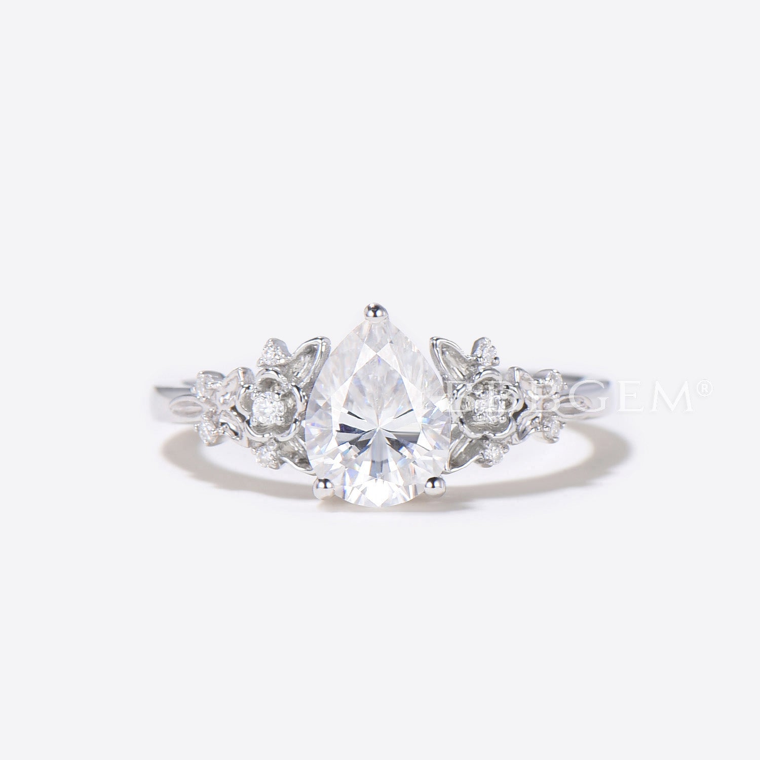 Pear Diamond Solid Gold Engagement Ring - Nature-Inspired Leaf & Flower Design for Women | Perfect for Wedding, Proposal, Anniversary & Romantic Occasions